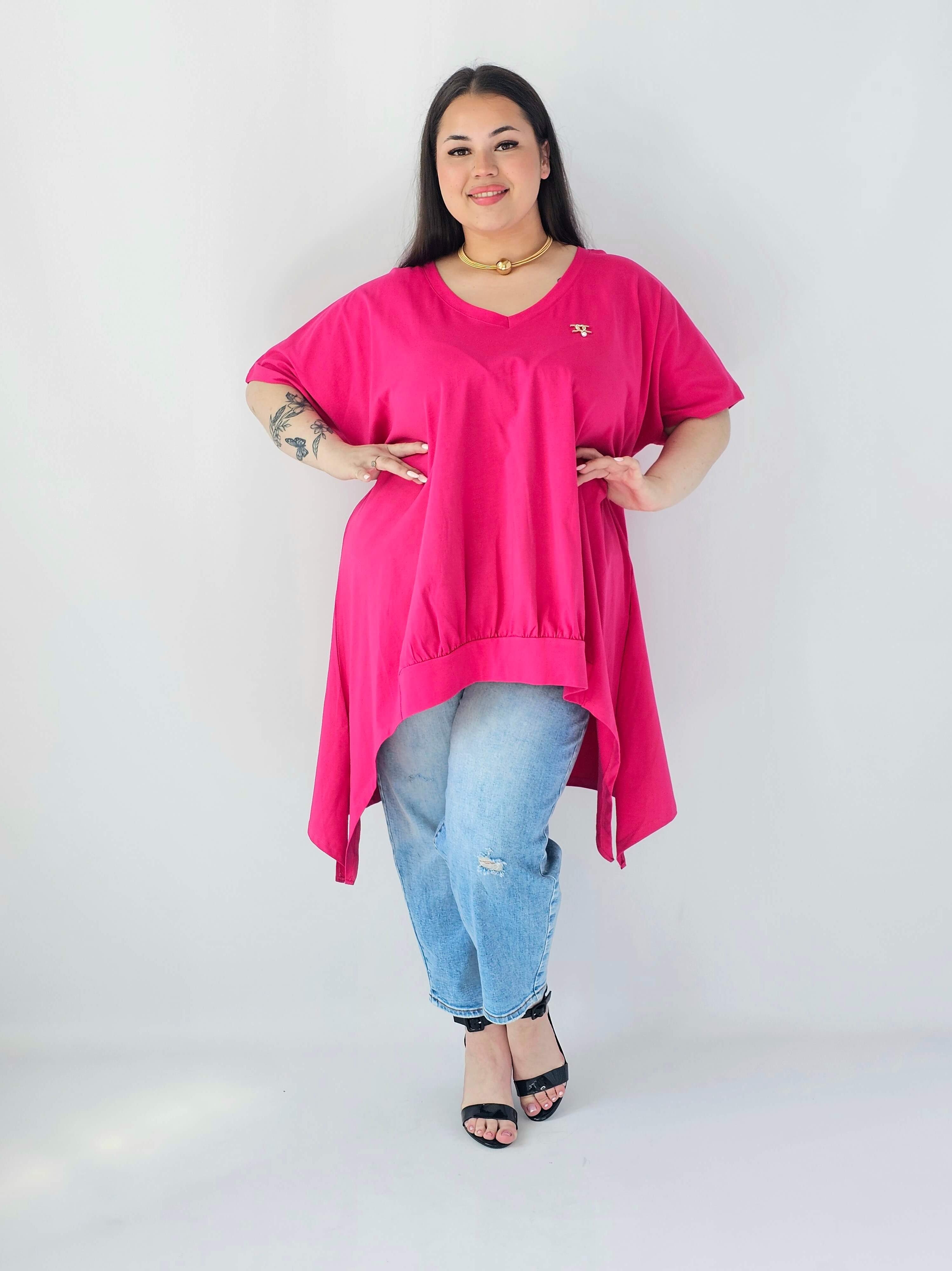 Bluzka Plus Size Oversize Z Dekoltem V I Asymetrycznym Dołem Stylowa XL