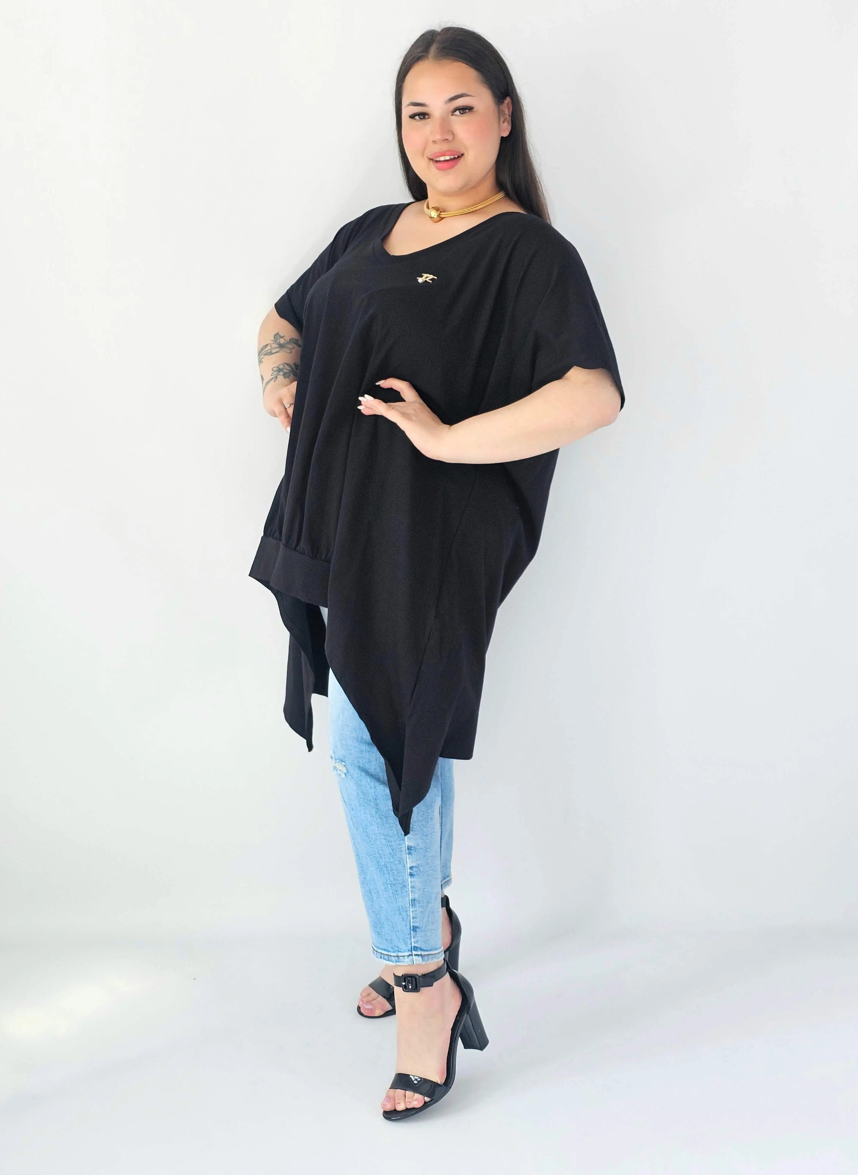 Bluzka Plus Size Oversize Z Dekoltem V I Asymetrycznym Dołem Stylowa XL