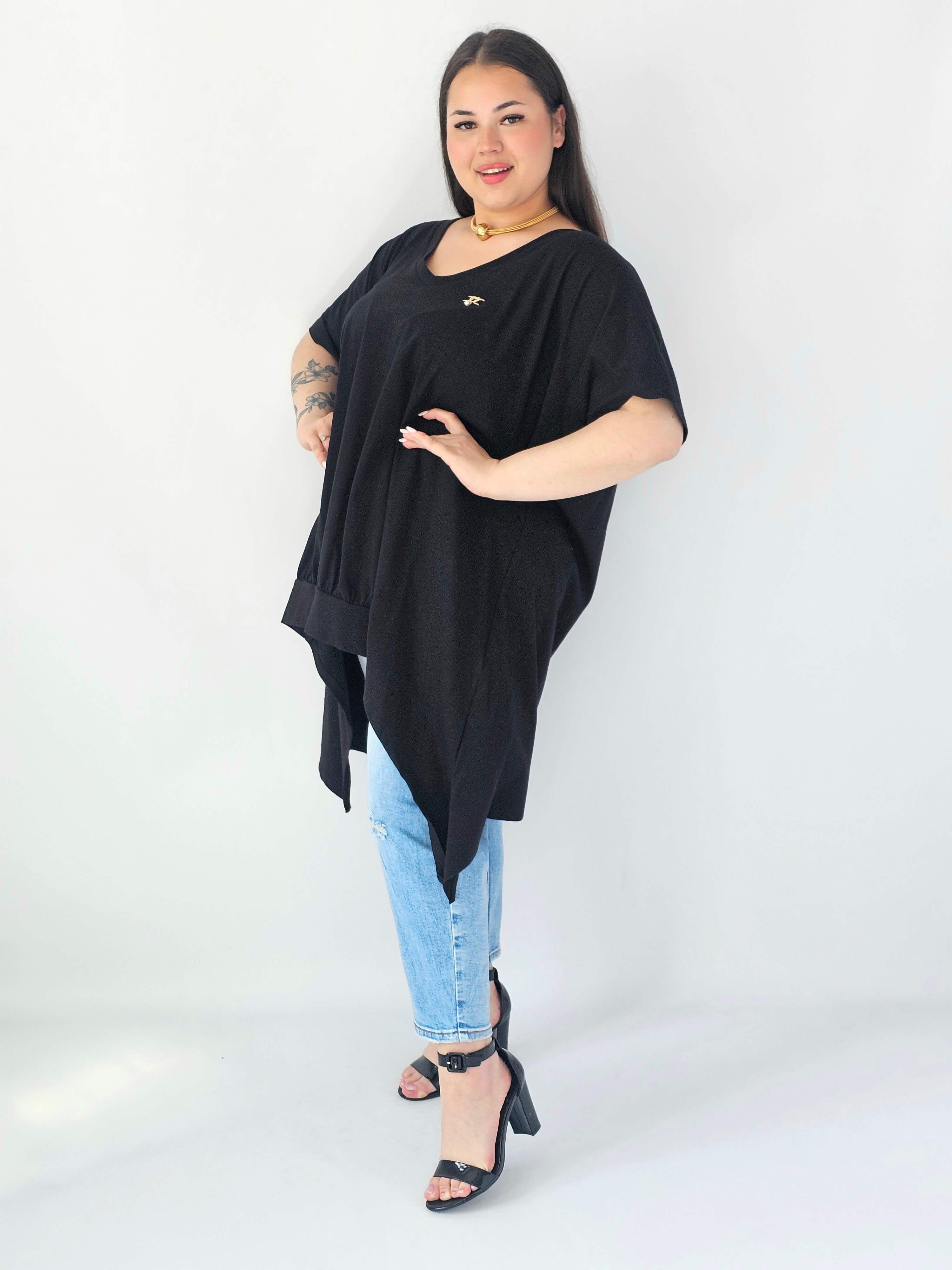 Bluzka Plus Size Oversize Z Dekoltem V I Asymetrycznym Dołem Stylowa XL