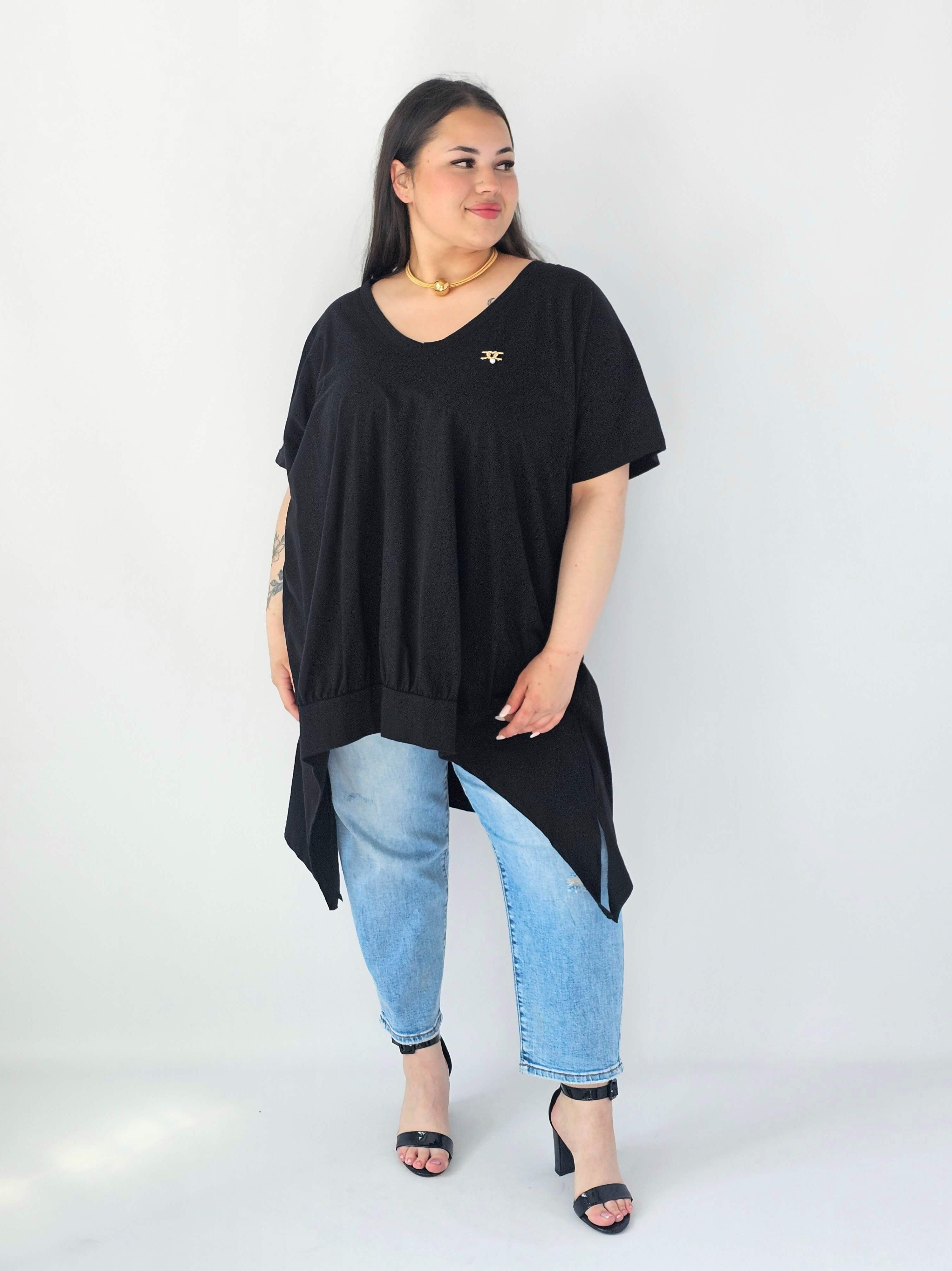 Bluzka Plus Size Oversize Z Dekoltem V I Asymetrycznym Dołem Stylowa XL