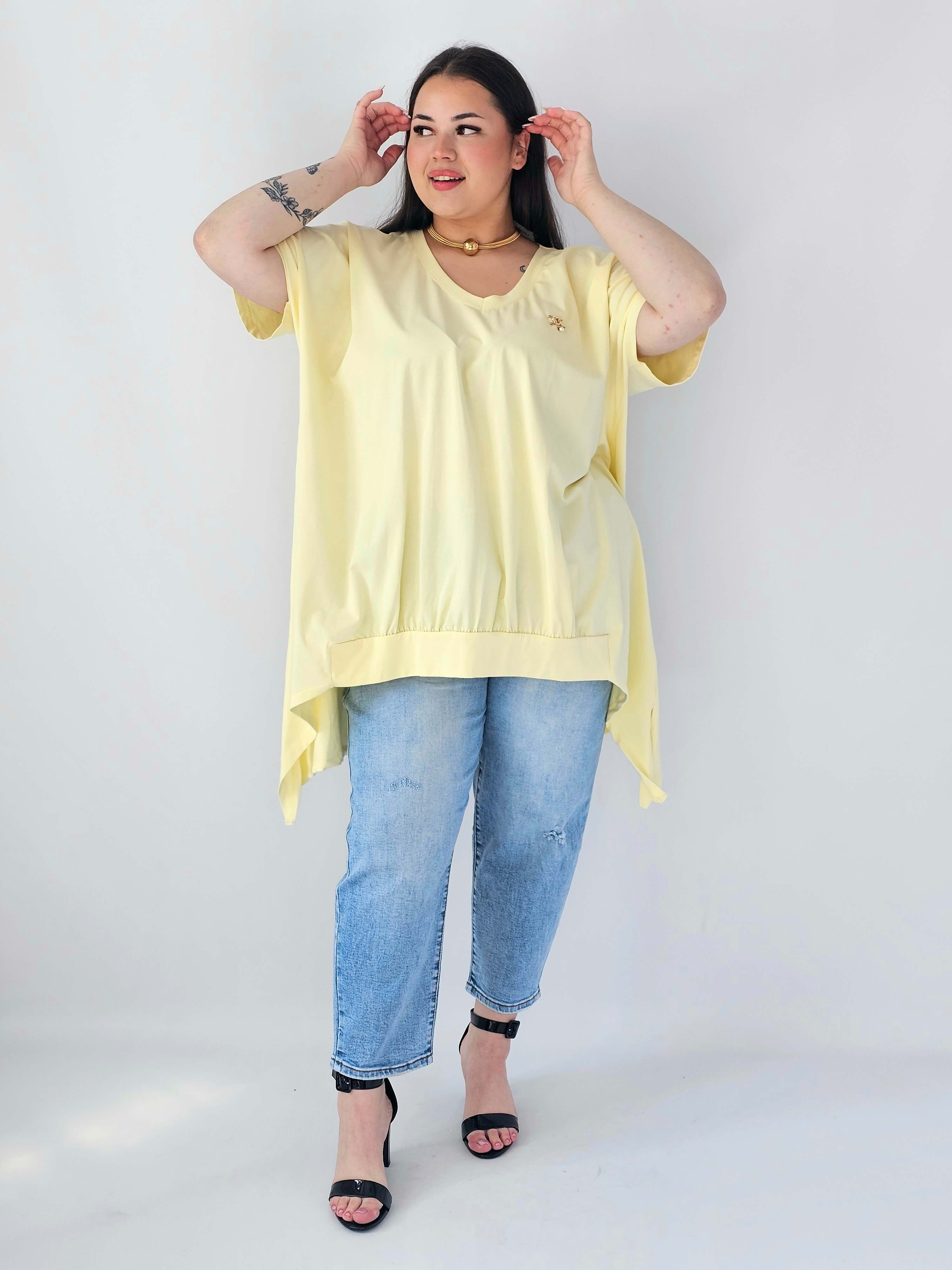 Bluzka Plus Size Oversize Z Dekoltem V I Asymetrycznym Dołem Stylowa XL