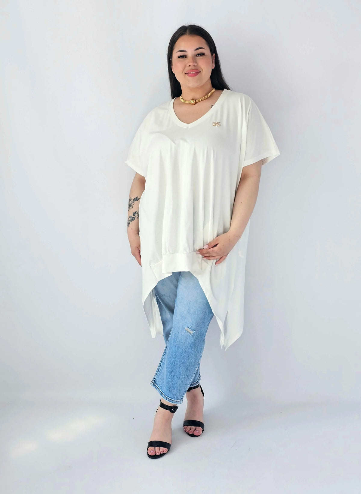 Bluzka Plus Size Oversize Z Dekoltem V I Asymetrycznym Dołem Stylowa XL
