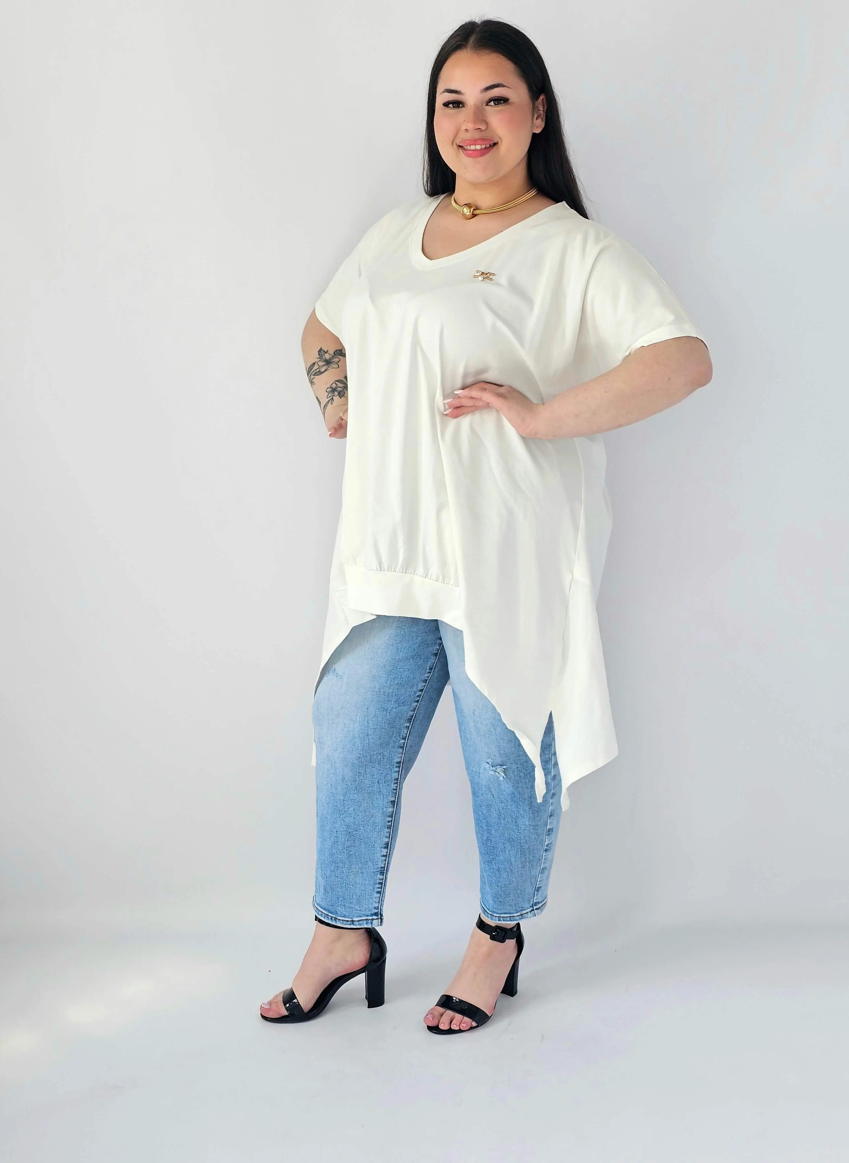 Bluzka Plus Size Oversize Z Dekoltem V I Asymetrycznym Dołem Stylowa XL