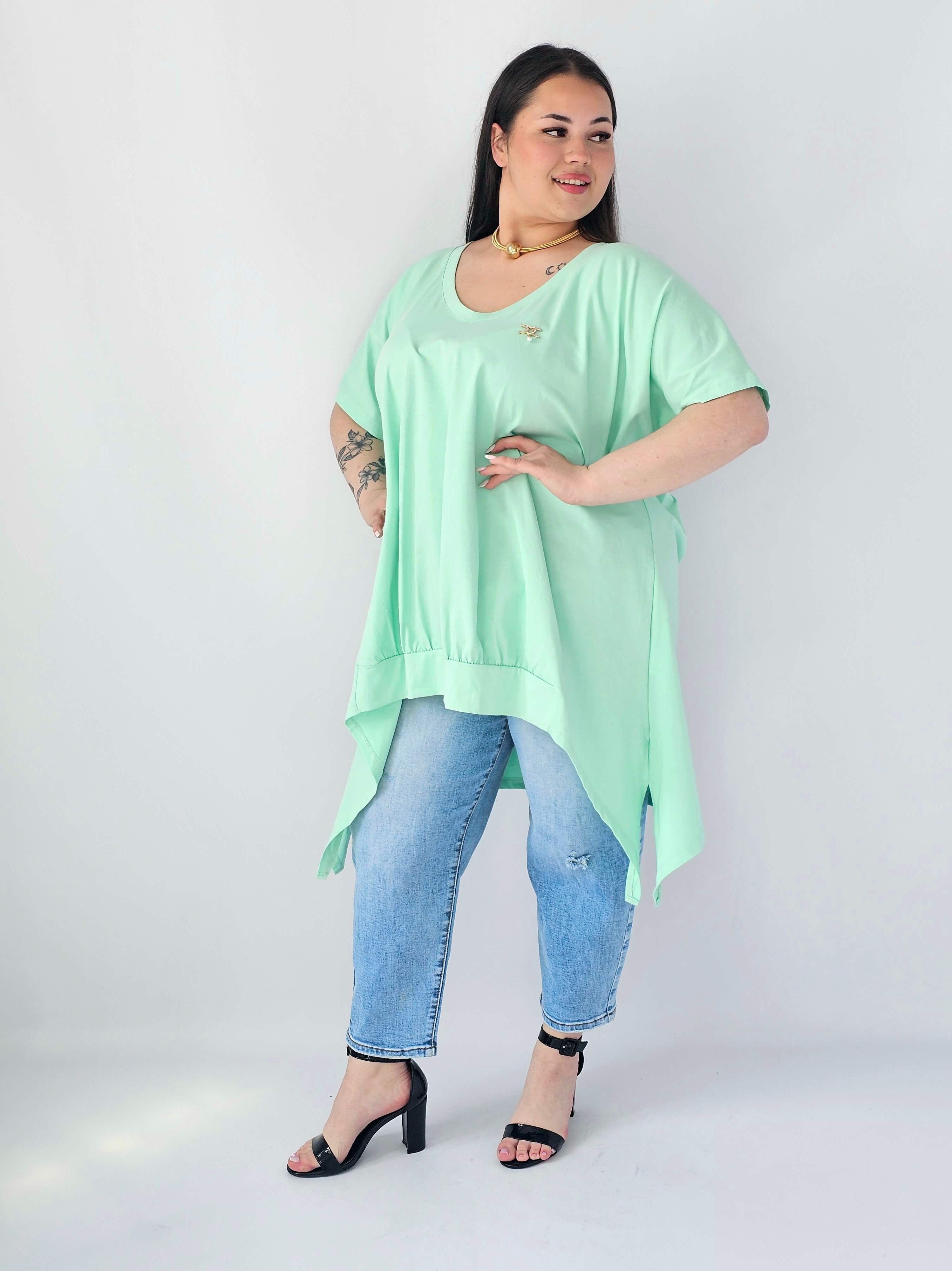 Bluzka Plus Size Oversize Z Dekoltem V I Asymetrycznym Dołem Stylowa XL