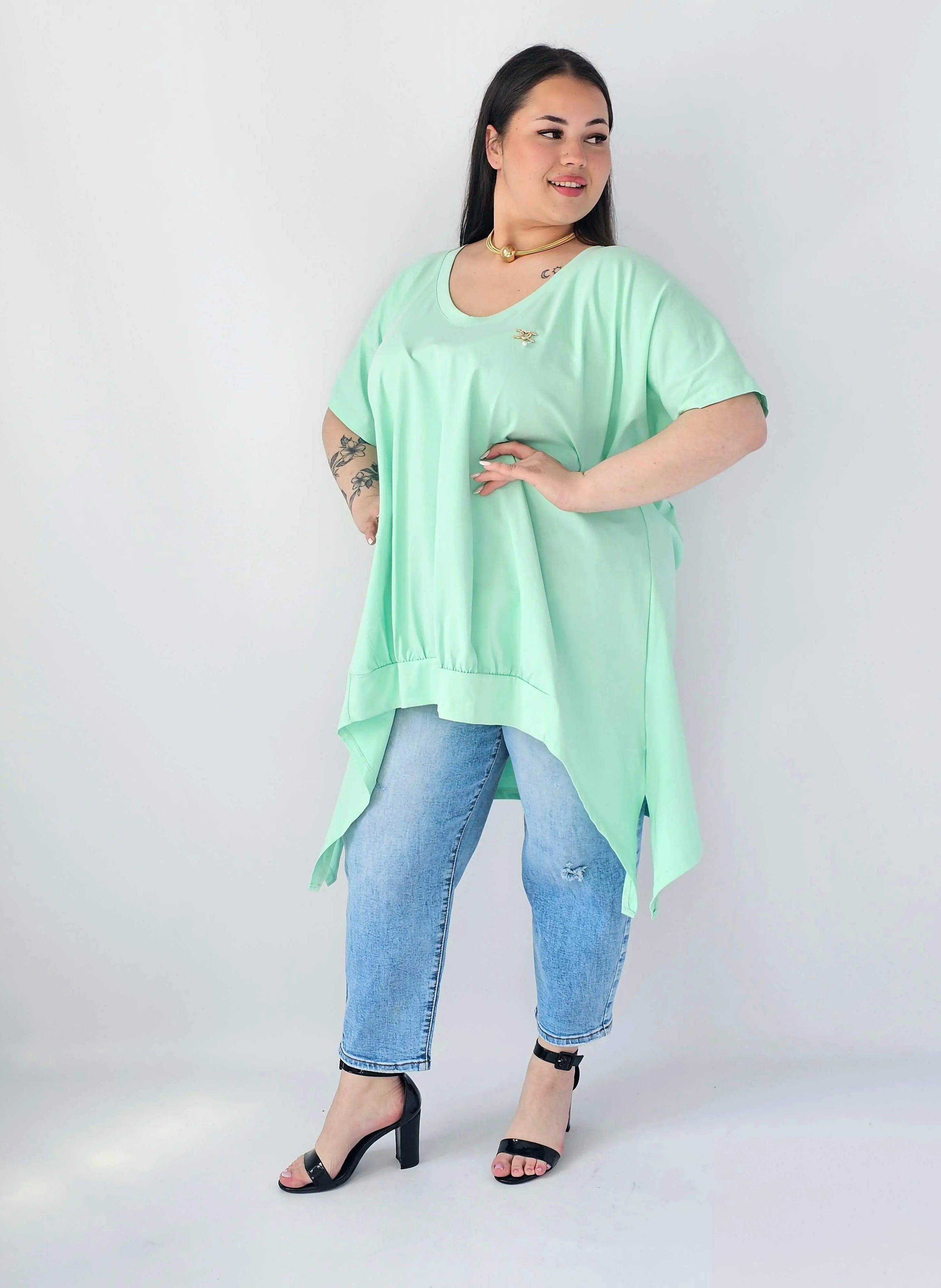 Bluzka Plus Size Oversize Z Dekoltem V I Asymetrycznym Dołem Stylowa XL