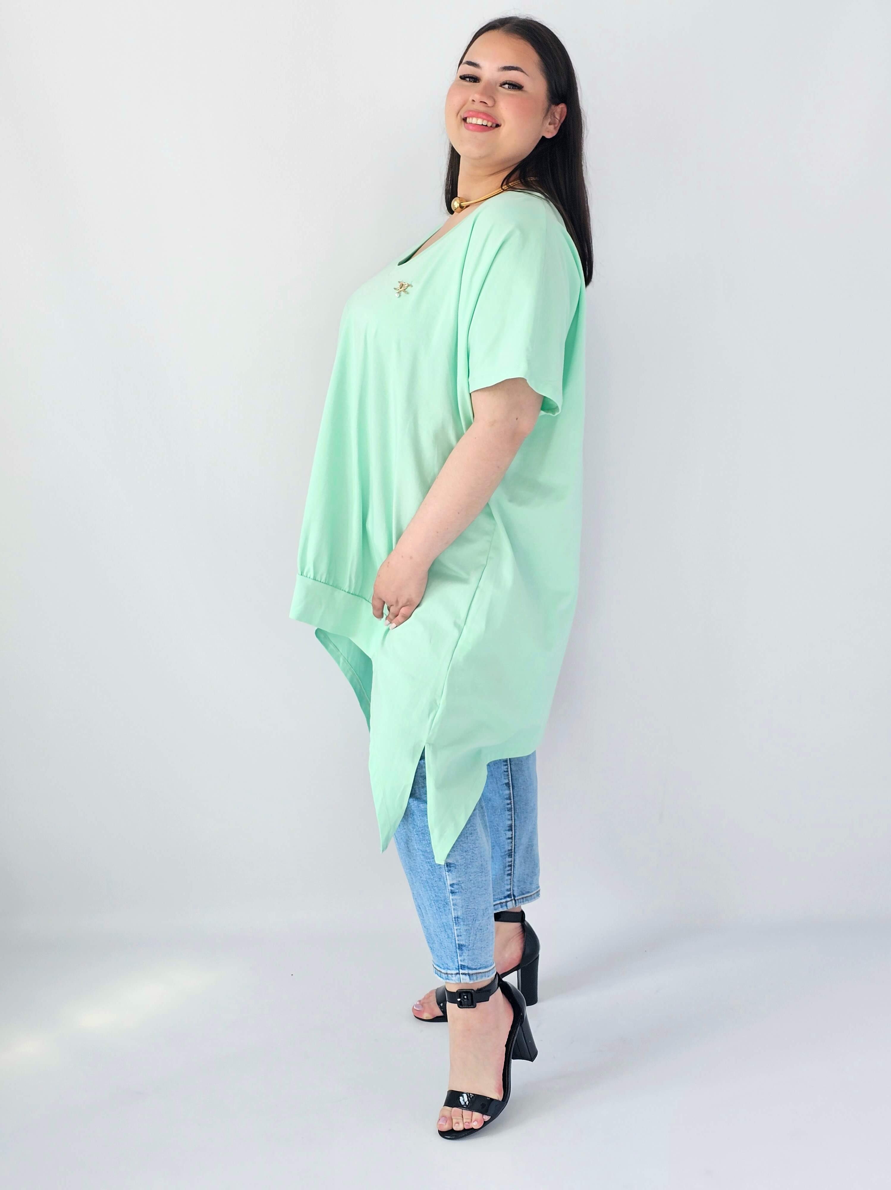 Bluzka Plus Size Oversize Z Dekoltem V I Asymetrycznym Dołem Stylowa XL