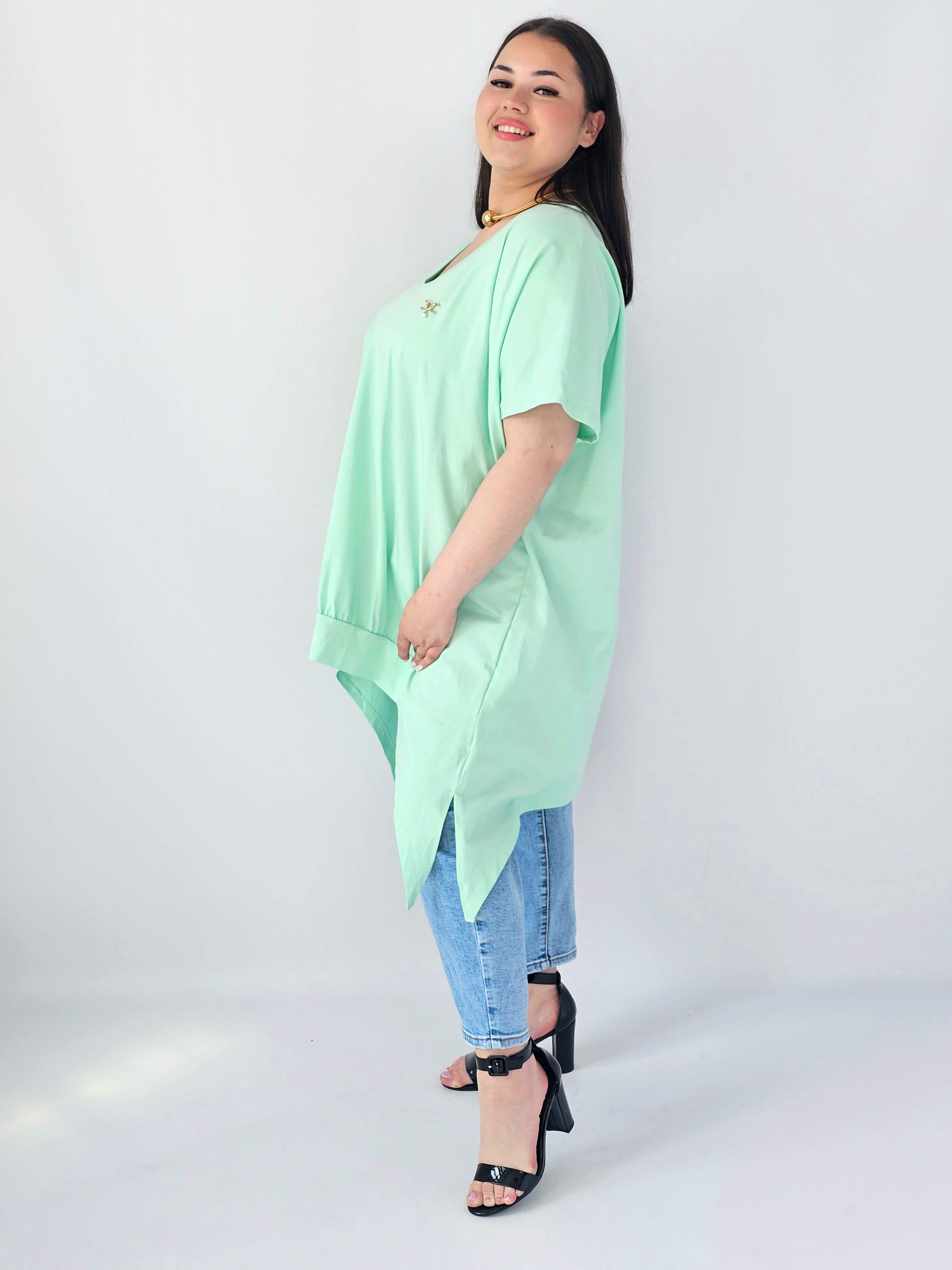Bluzka Plus Size Oversize Z Dekoltem V I Asymetrycznym Dołem Stylowa XL