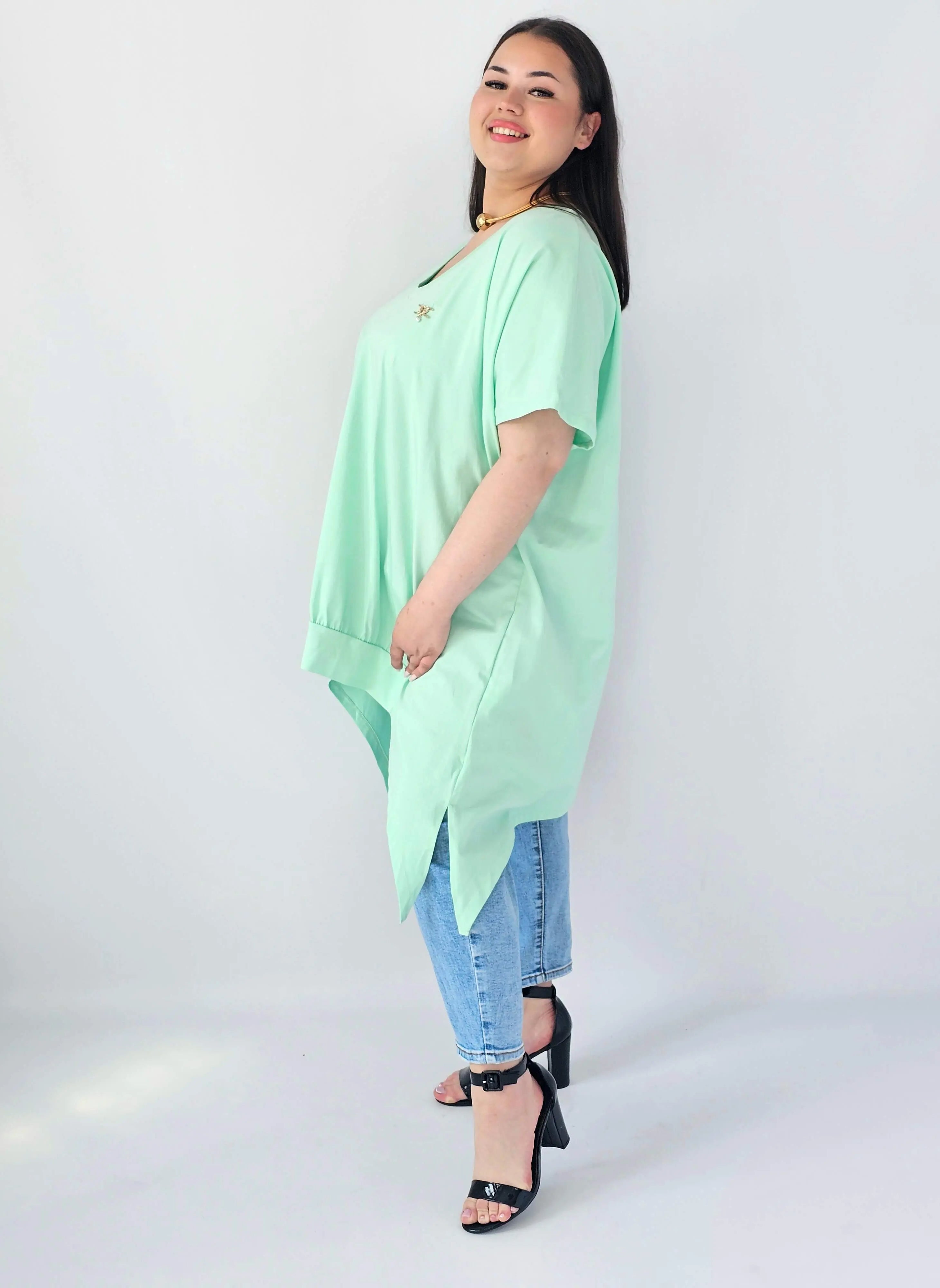 Bluzka Plus Size Oversize Z Dekoltem V I Asymetrycznym Dołem Stylowa XL