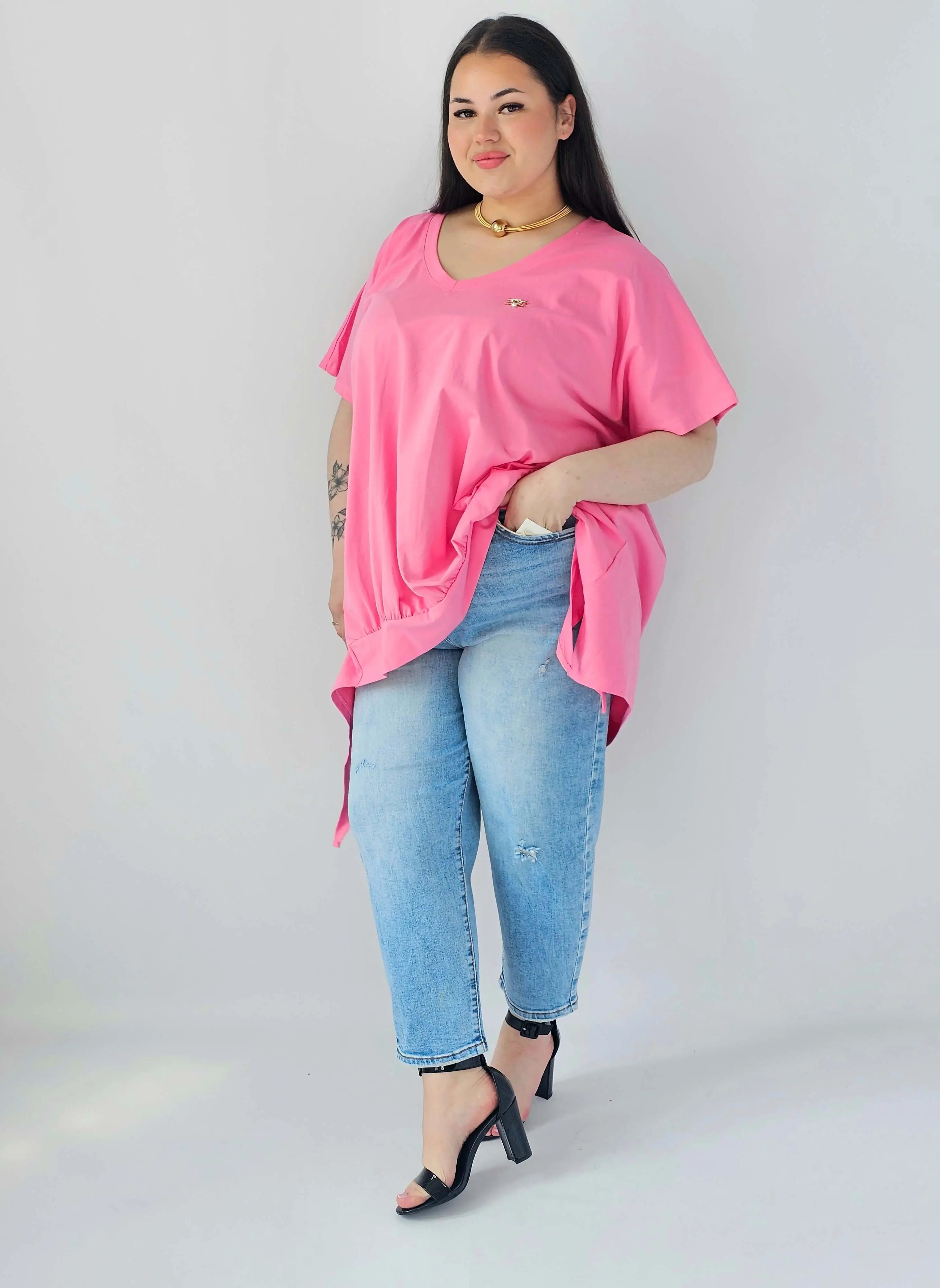 Bluzka Plus Size Oversize Z Dekoltem V I Asymetrycznym Dołem Stylowa XL