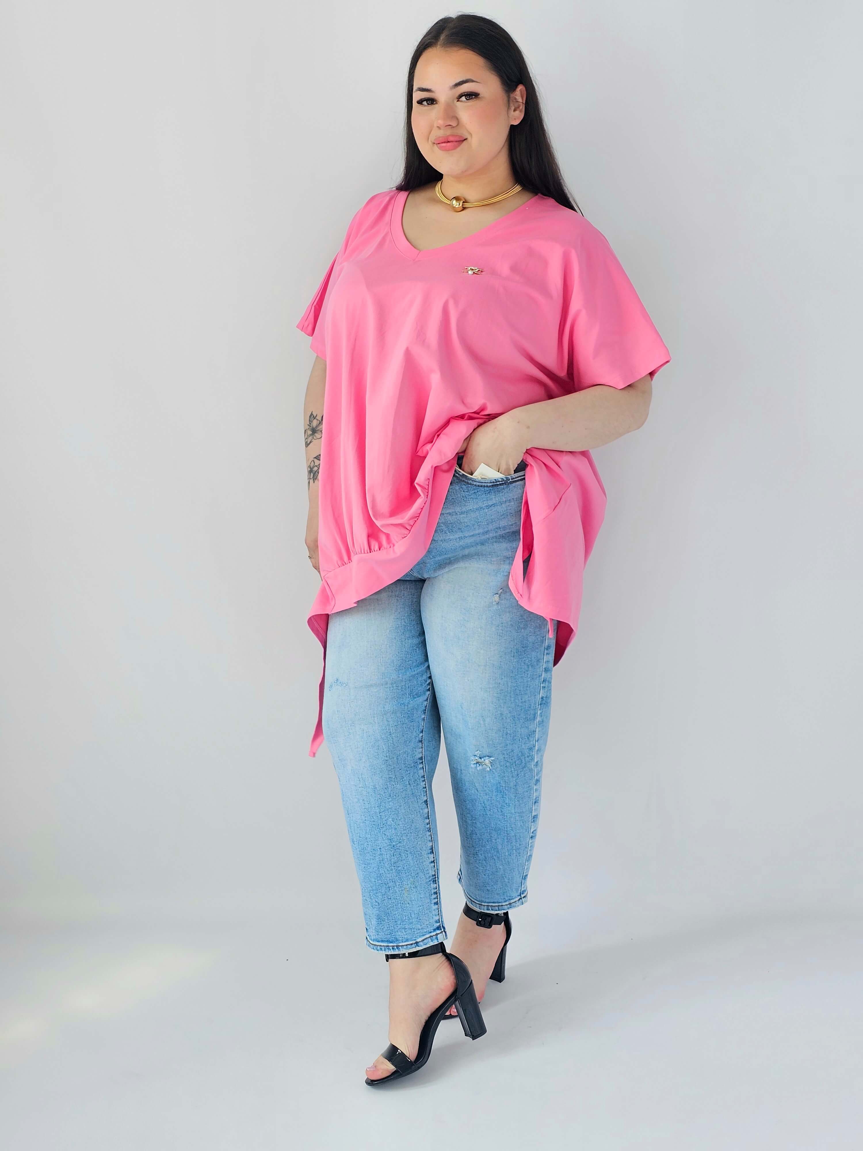 Bluzka Plus Size Oversize Z Dekoltem V I Asymetrycznym Dołem Stylowa XL