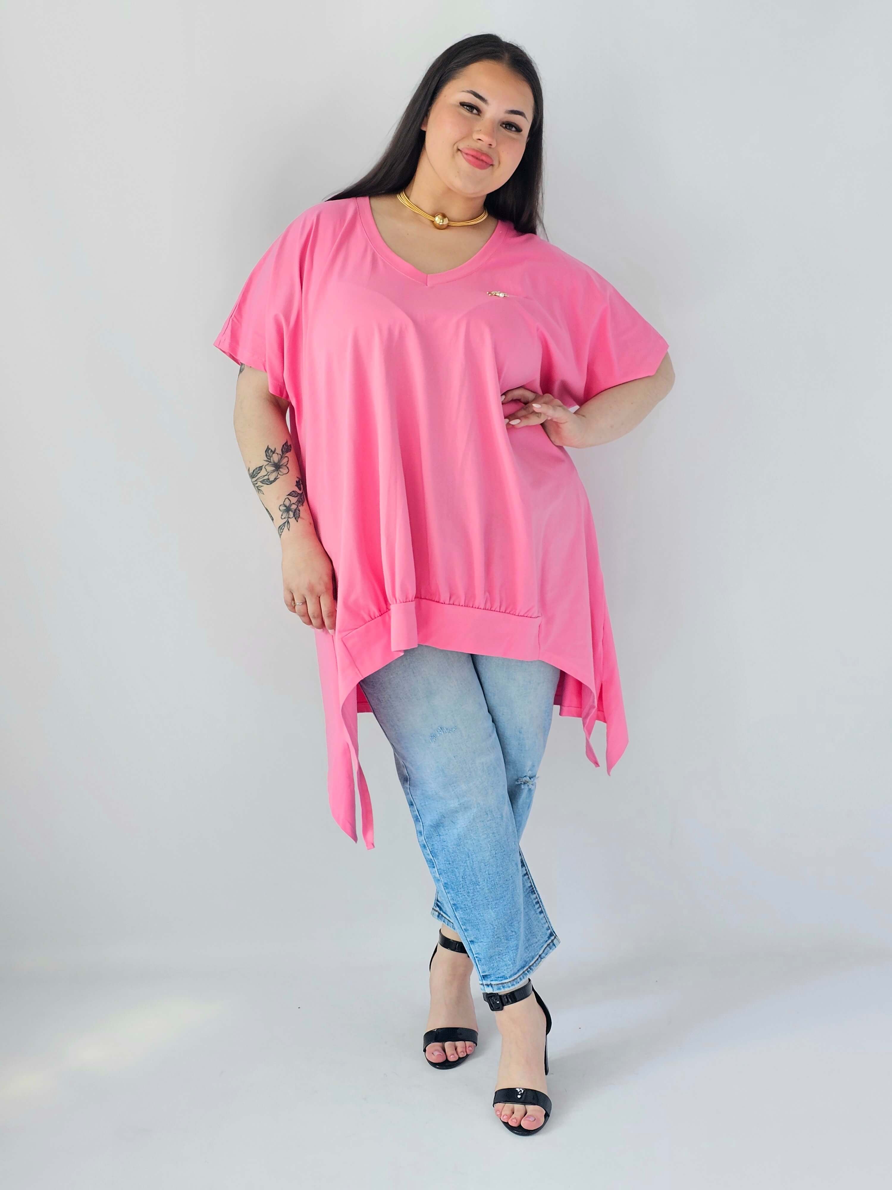 Bluzka Plus Size Oversize Z Dekoltem V I Asymetrycznym Dołem Stylowa XL