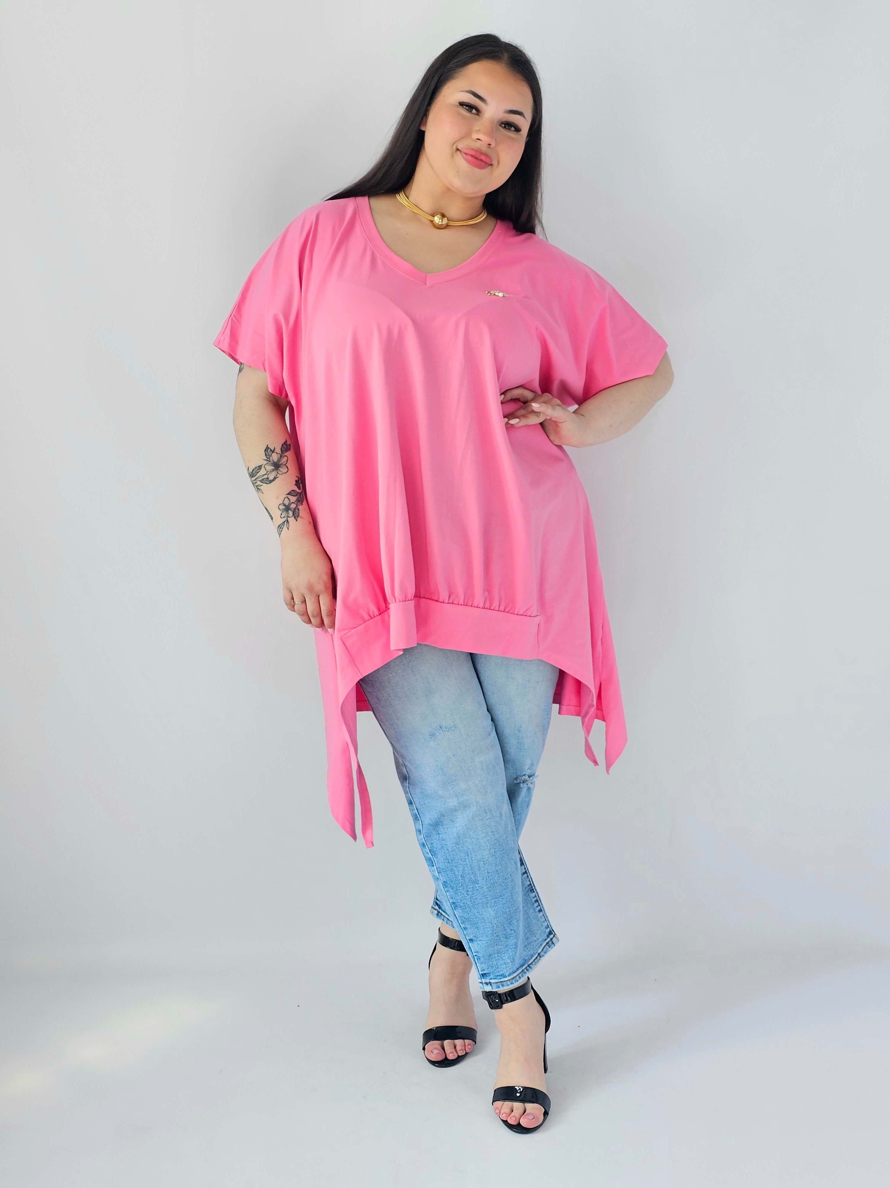 Bluzka Plus Size Oversize Z Dekoltem V I Asymetrycznym Dołem Stylowa XL