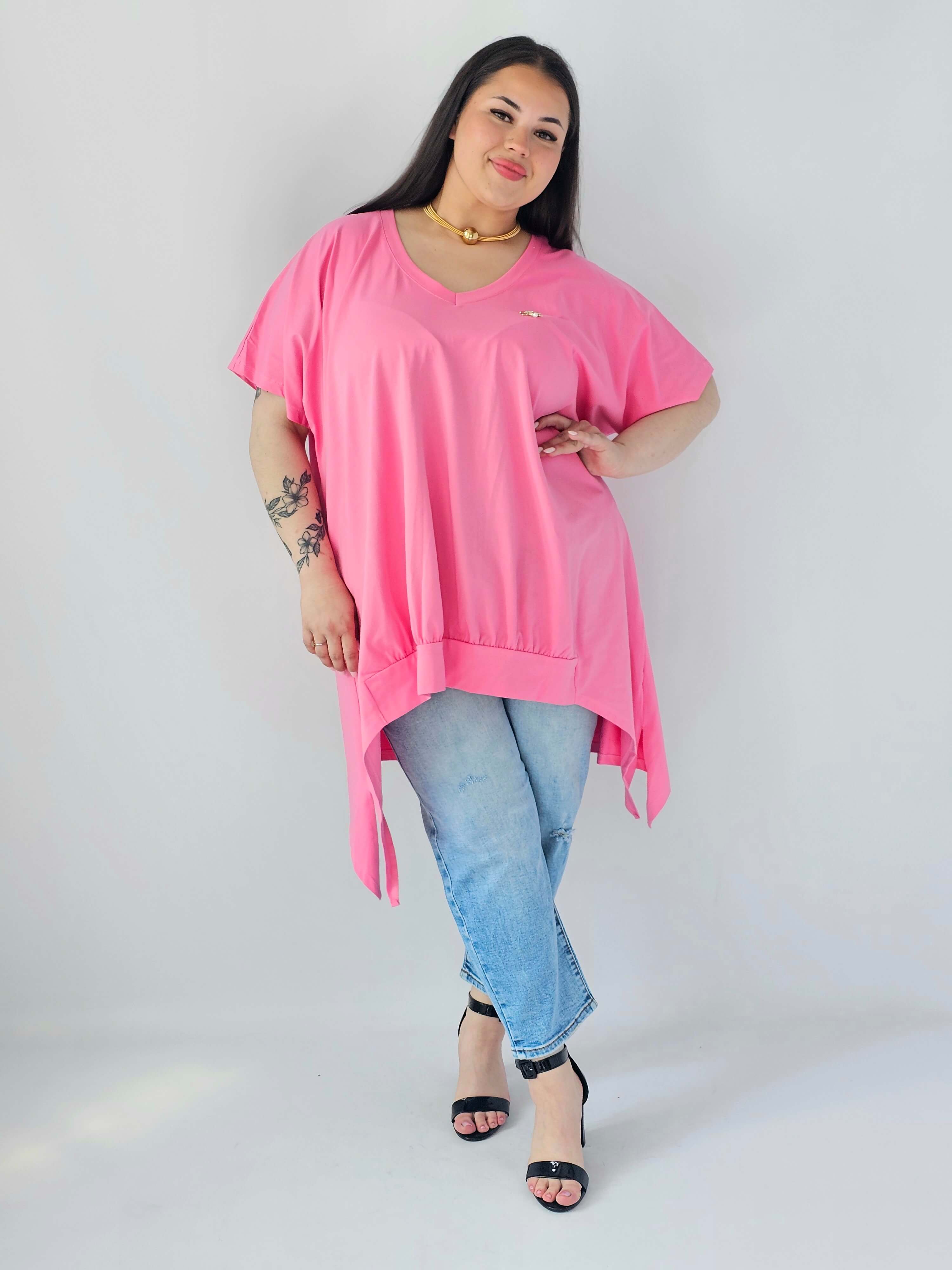 Bluzka Plus Size Oversize Z Dekoltem V I Asymetrycznym Dołem Stylowa XL
