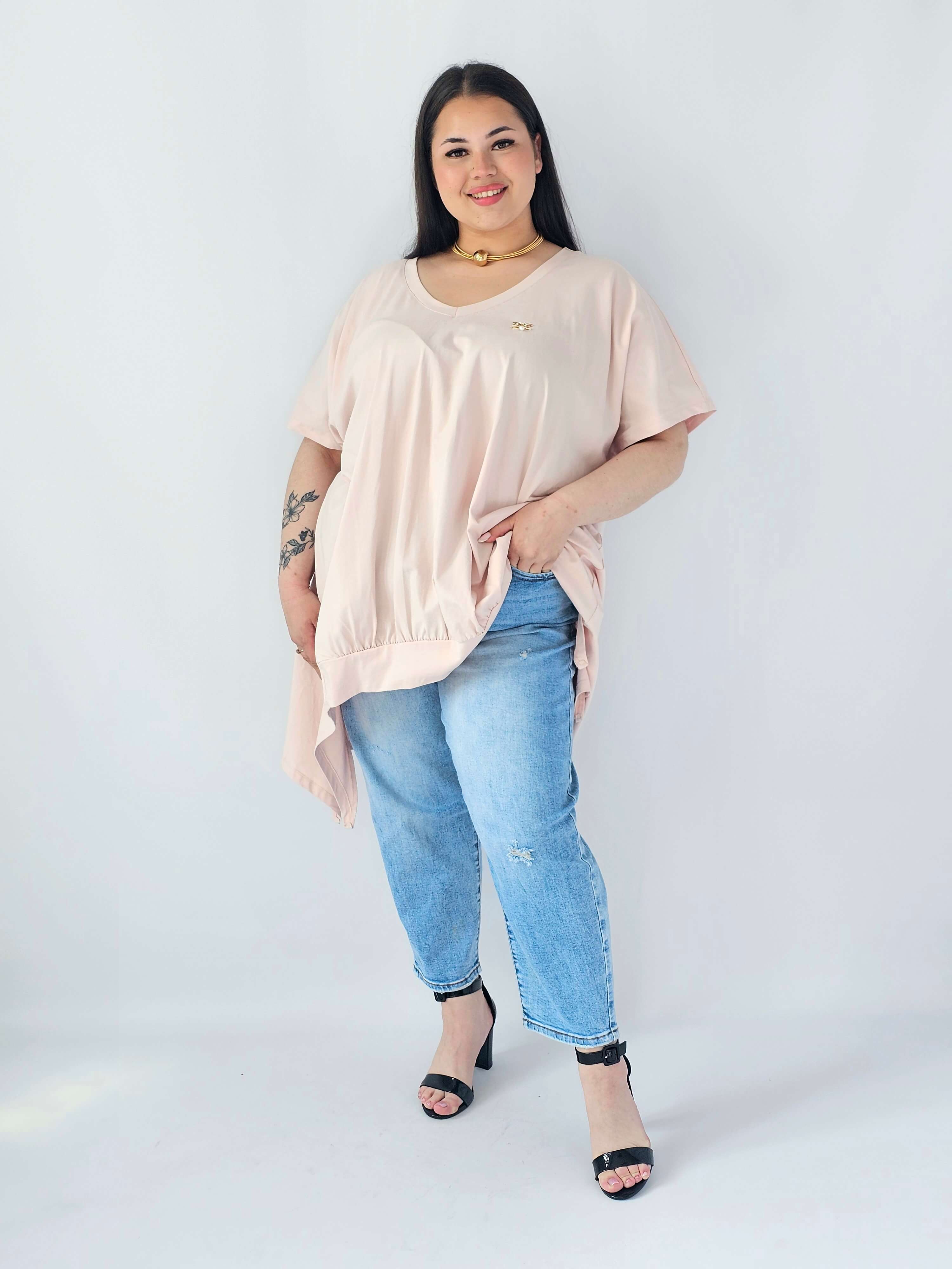 Bluzka Plus Size Oversize Z Dekoltem V I Asymetrycznym Dołem Stylowa XL