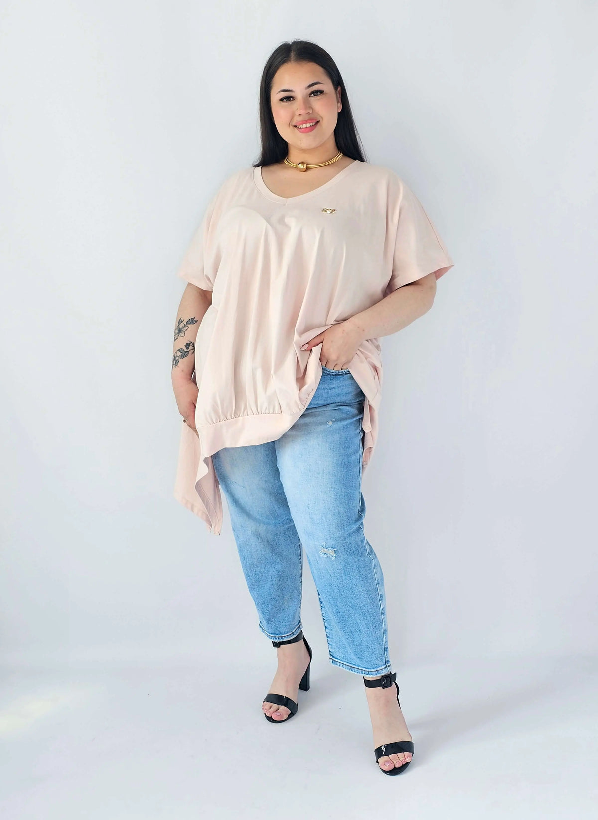 Bluzka Plus Size Oversize Z Dekoltem V I Asymetrycznym Dołem Stylowa XL