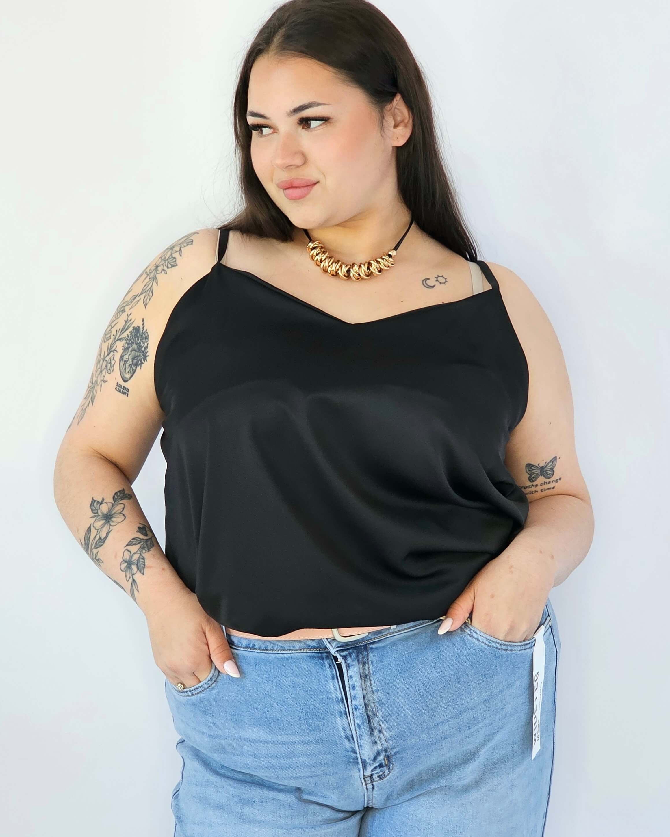 Bluzka Plus Size Satynowa Na Ramiączkach Gładka Elegancka XXL Stylowa XL