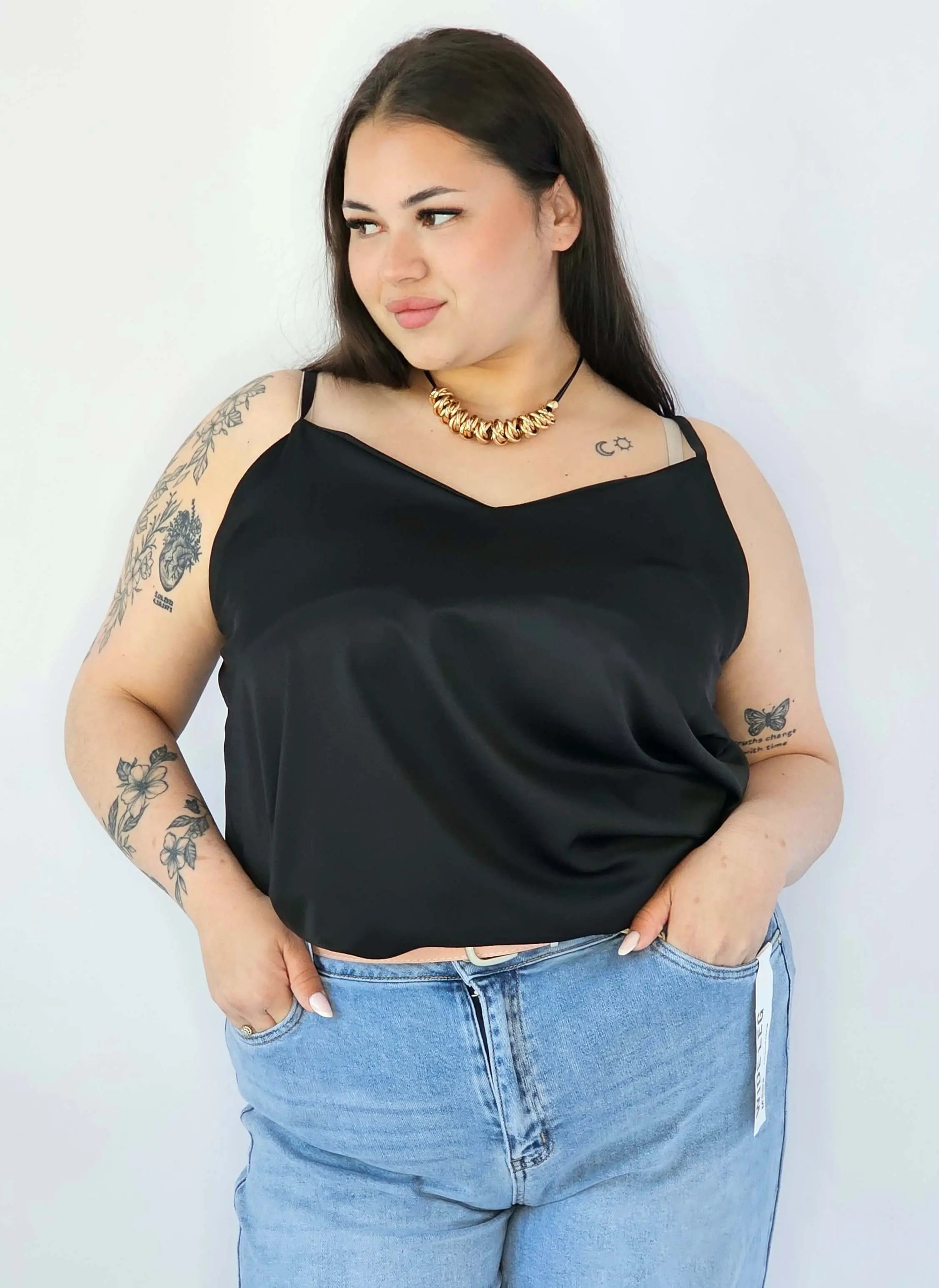 Bluzka Plus Size Satynowa Na Ramiączkach Gładka Elegancka XXL Stylowa XL