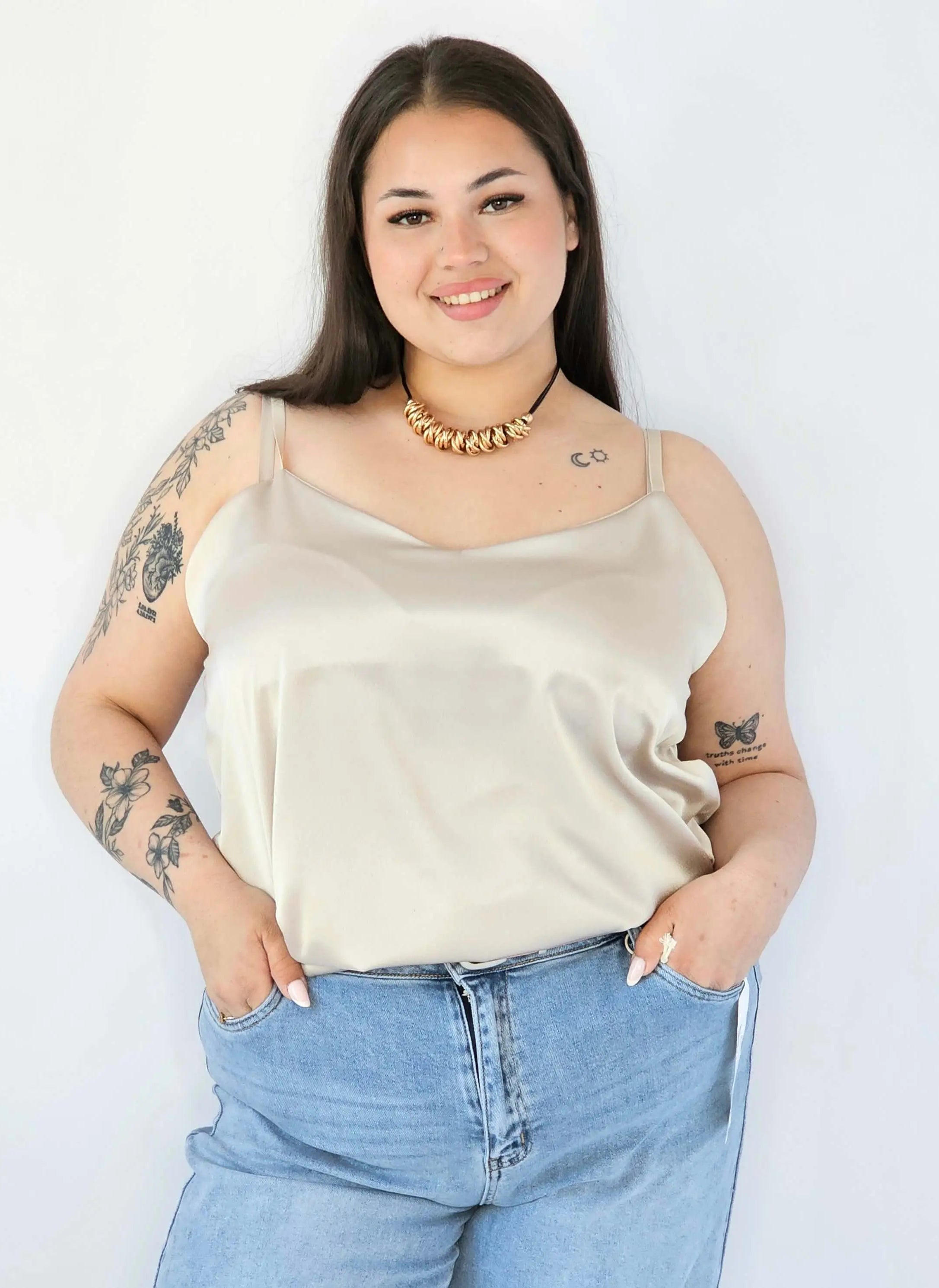 Bluzka Plus Size Satynowa Na Ramiączkach Gładka Elegancka XXL Stylowa XL