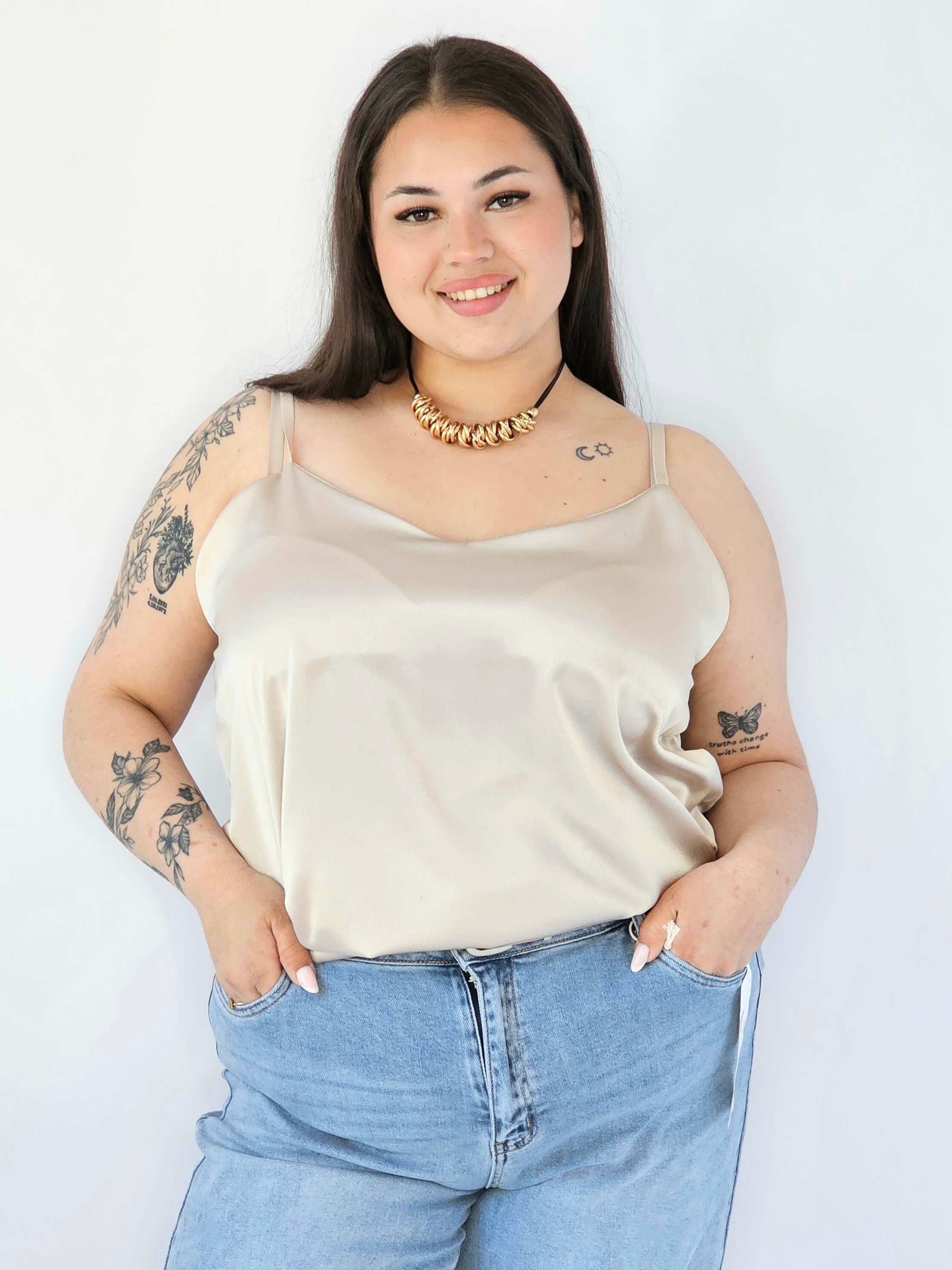 Bluzka Plus Size Satynowa Na Ramiączkach Gładka Elegancka XXL Stylowa XL