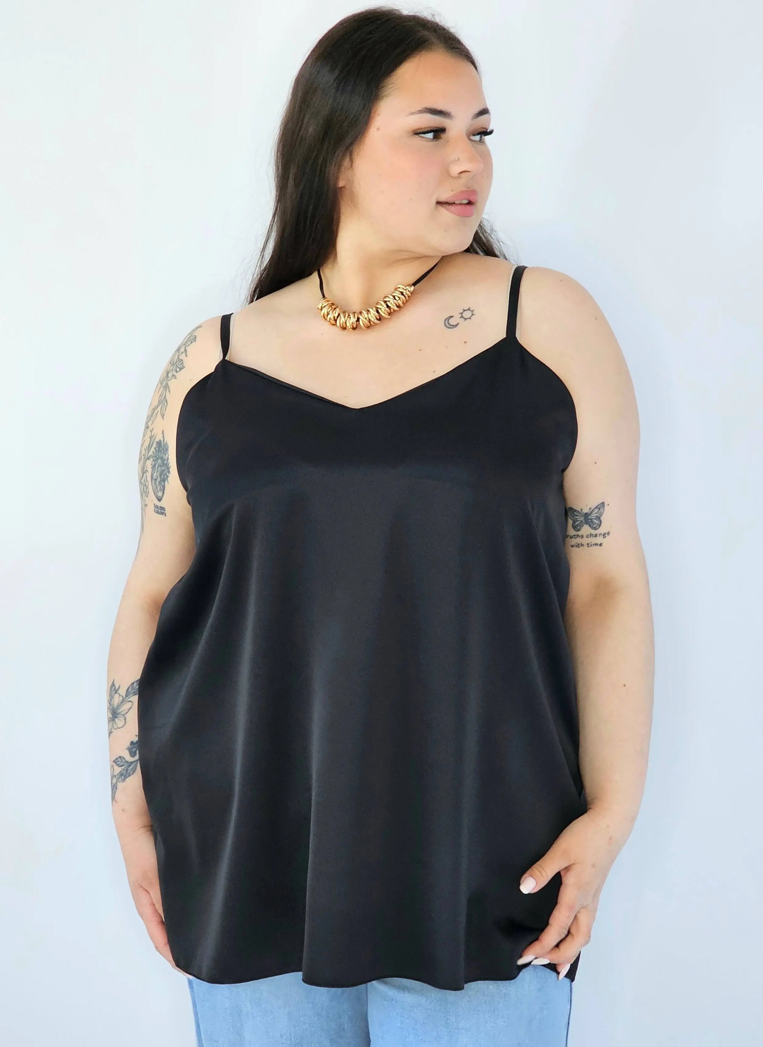 Bluzka Plus Size Satynowa Na Ramiączkach Gładka Elegancka XXL Stylowa XL