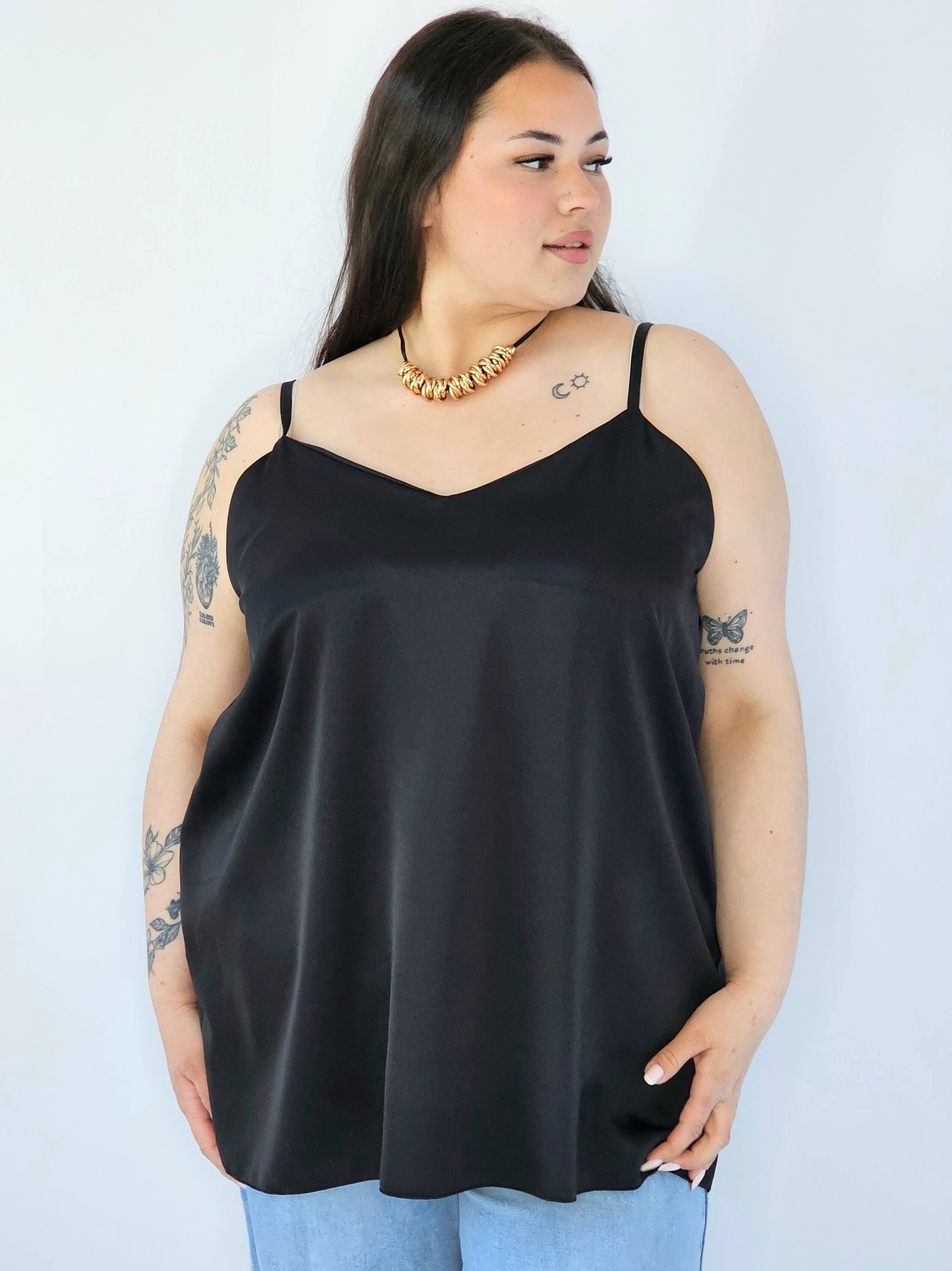 Bluzka Plus Size Satynowa Na Ramiączkach Gładka Elegancka XXL Stylowa XL