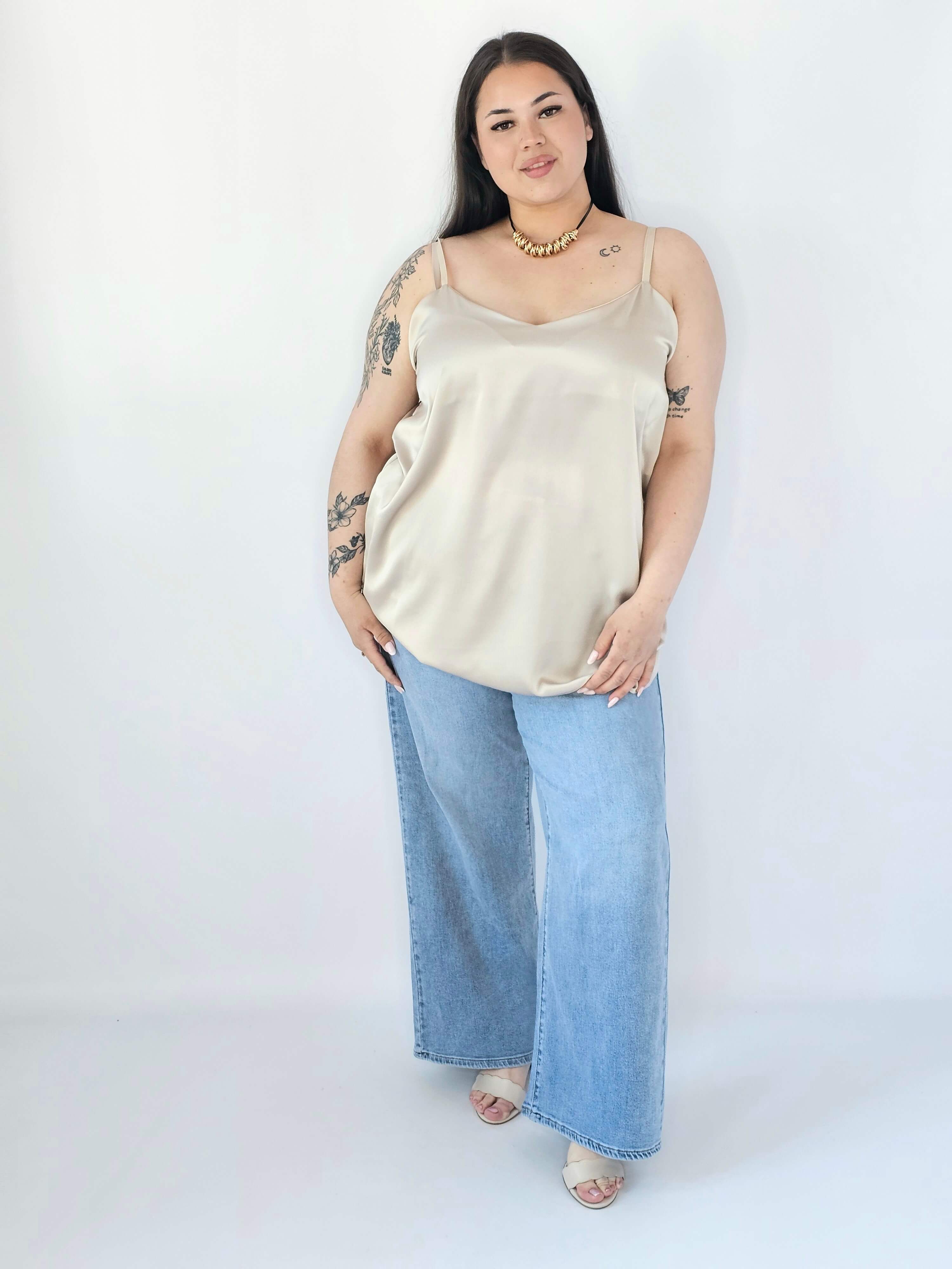 Bluzka Plus Size Satynowa Na Ramiączkach Gładka Elegancka XXL Stylowa XL