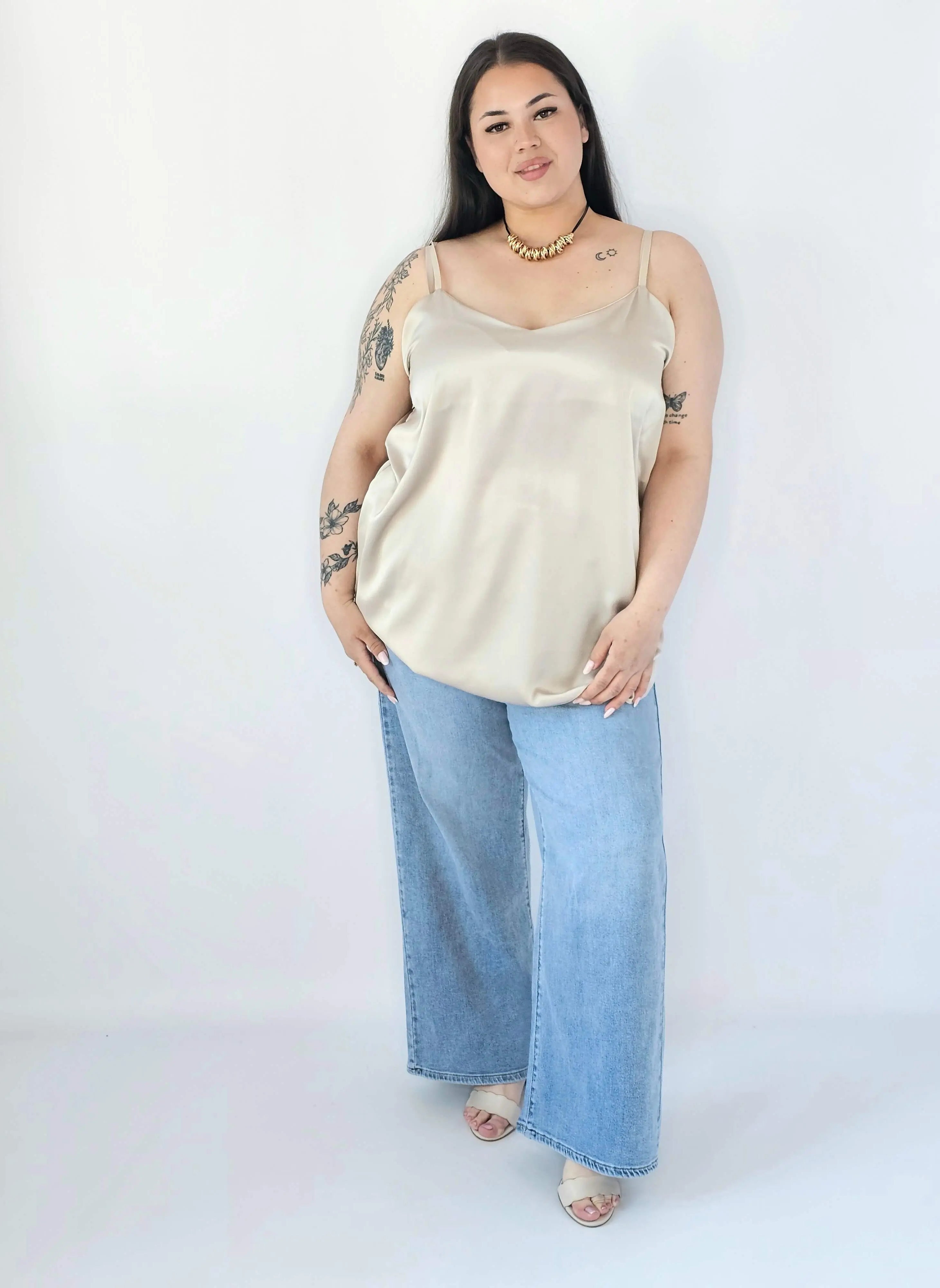 Bluzka Plus Size Satynowa Na Ramiączkach Gładka Elegancka XXL Stylowa XL