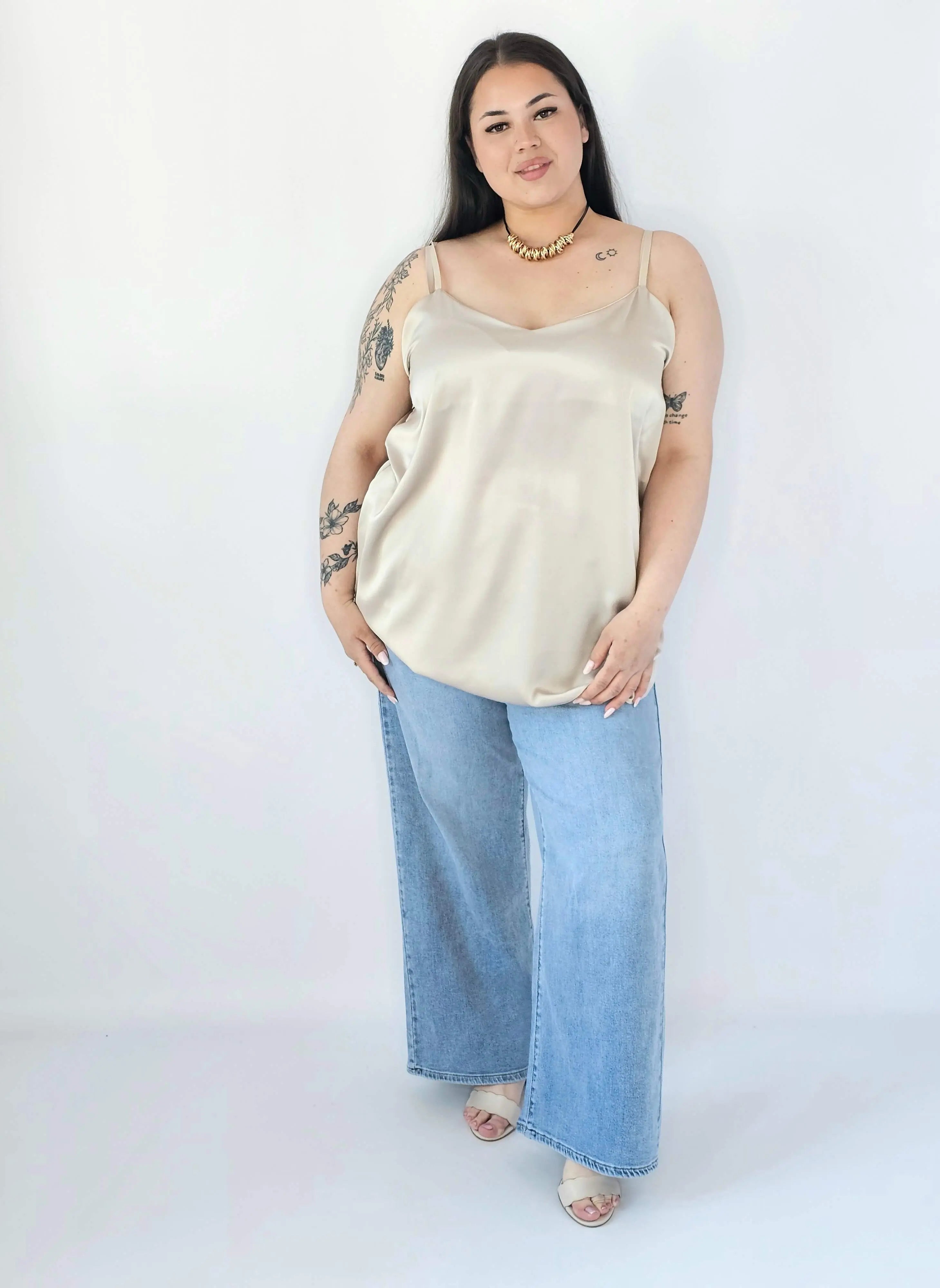 Bluzka Plus Size Satynowa Na Ramiączkach Gładka Elegancka XXL Stylowa XL
