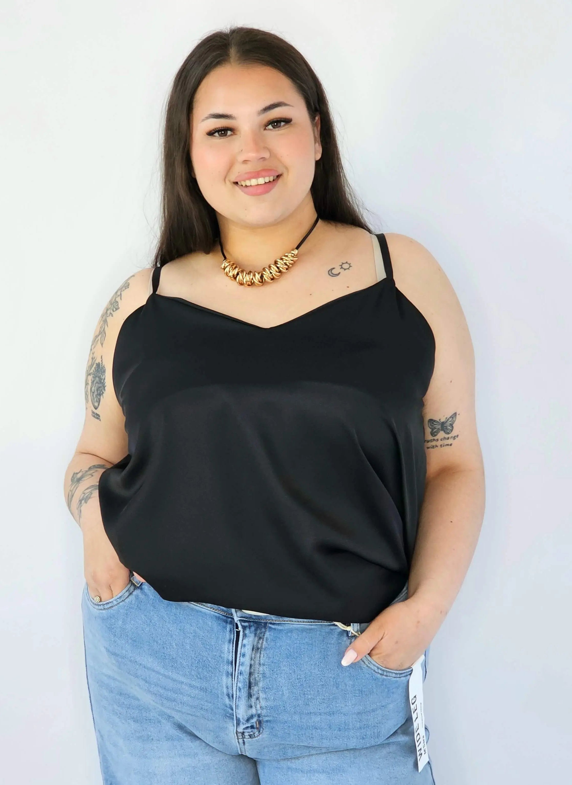 Bluzka Plus Size Satynowa Na Ramiączkach Gładka Elegancka XXL Stylowa XL