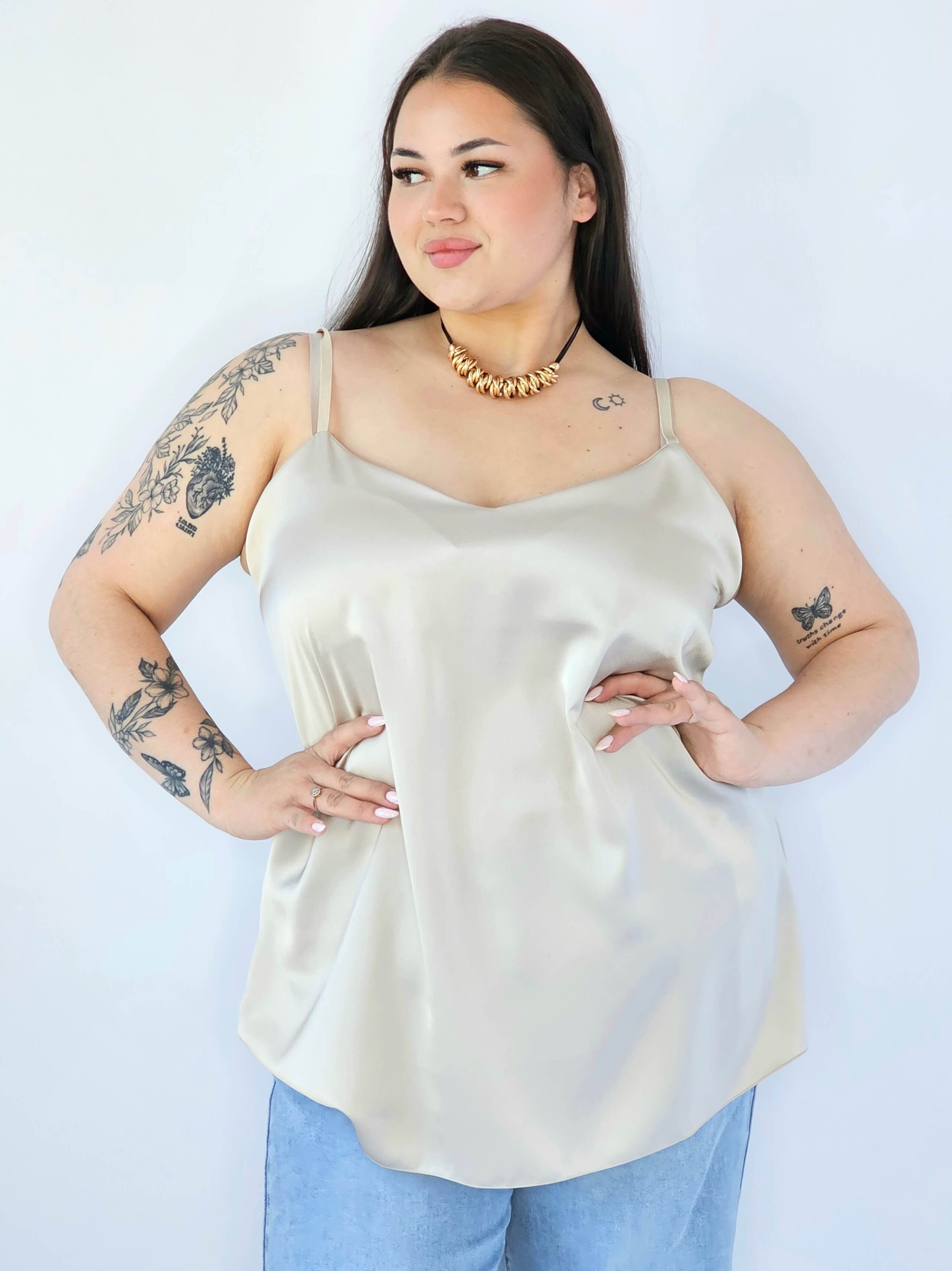 Bluzka Plus Size Satynowa Na Ramiączkach Gładka Elegancka XXL Stylowa XL