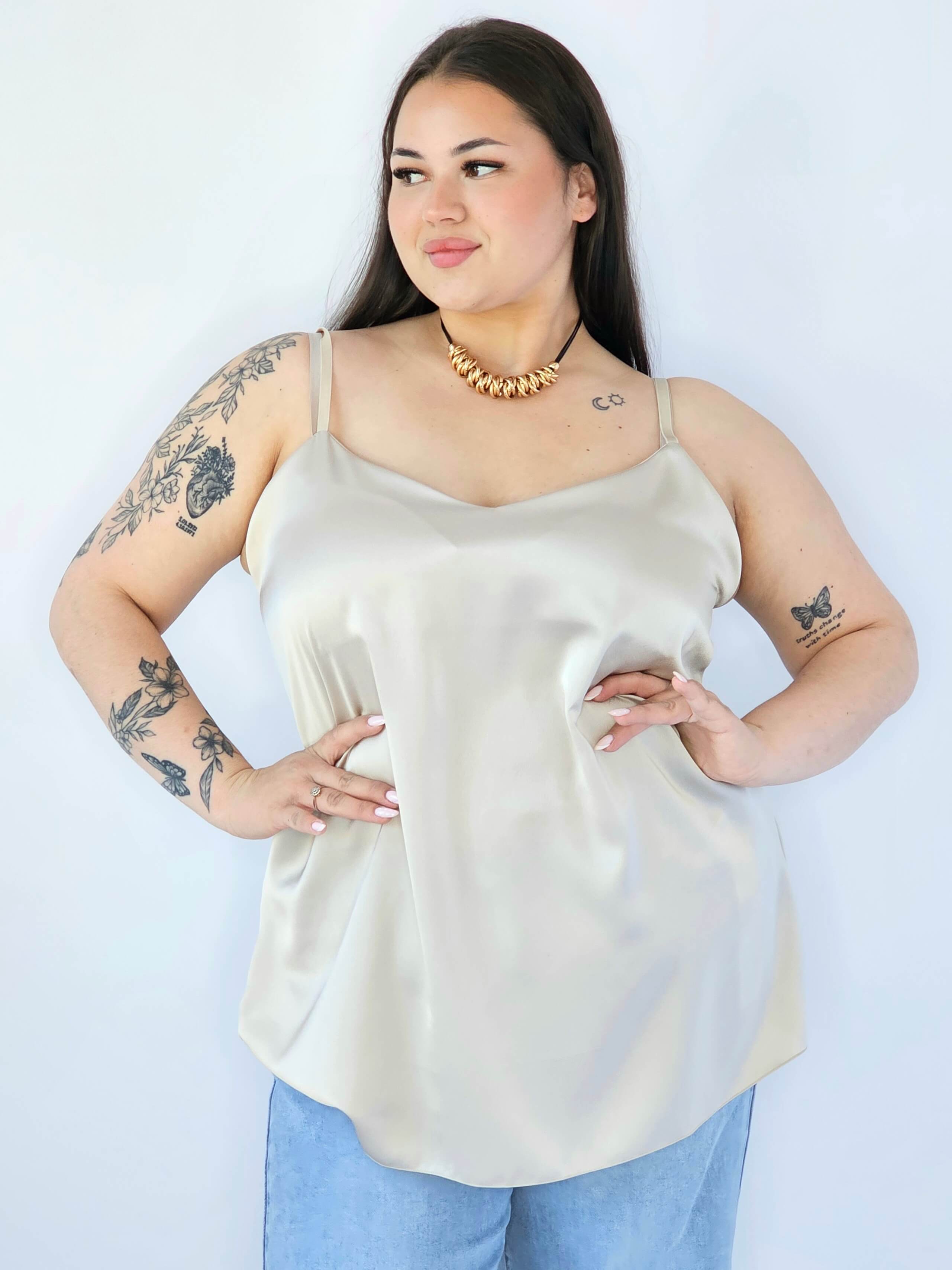 Bluzka Plus Size Satynowa Na Ramiączkach Gładka Elegancka XXL Stylowa XL