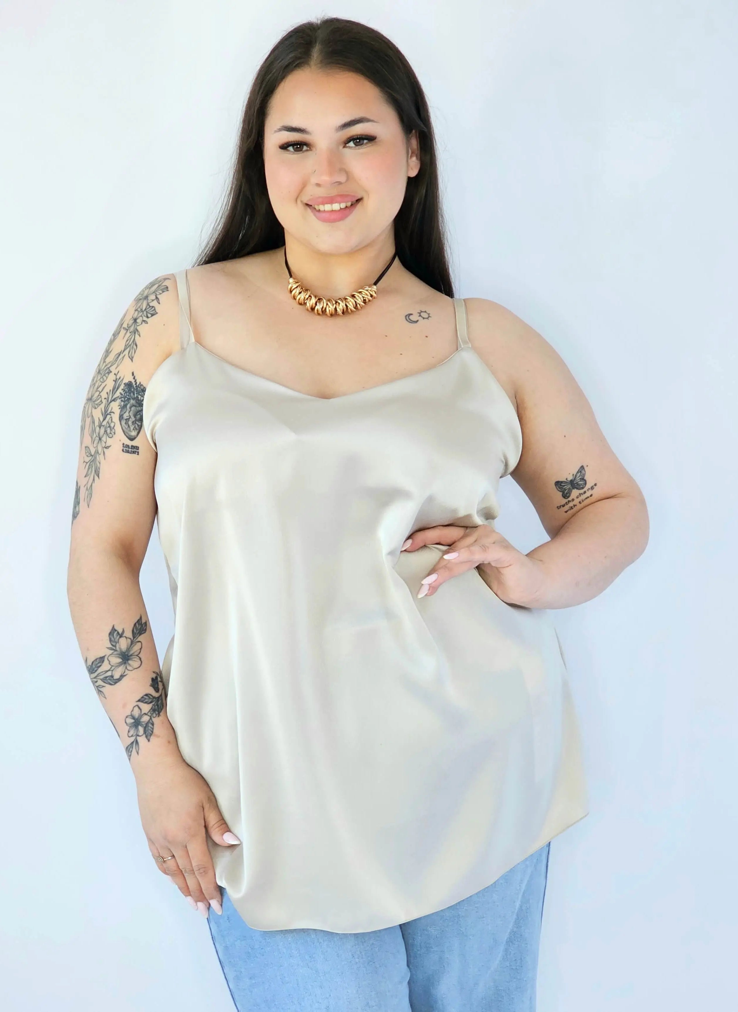 Bluzka Plus Size Satynowa Na Ramiączkach Gładka Elegancka XXL Stylowa XL