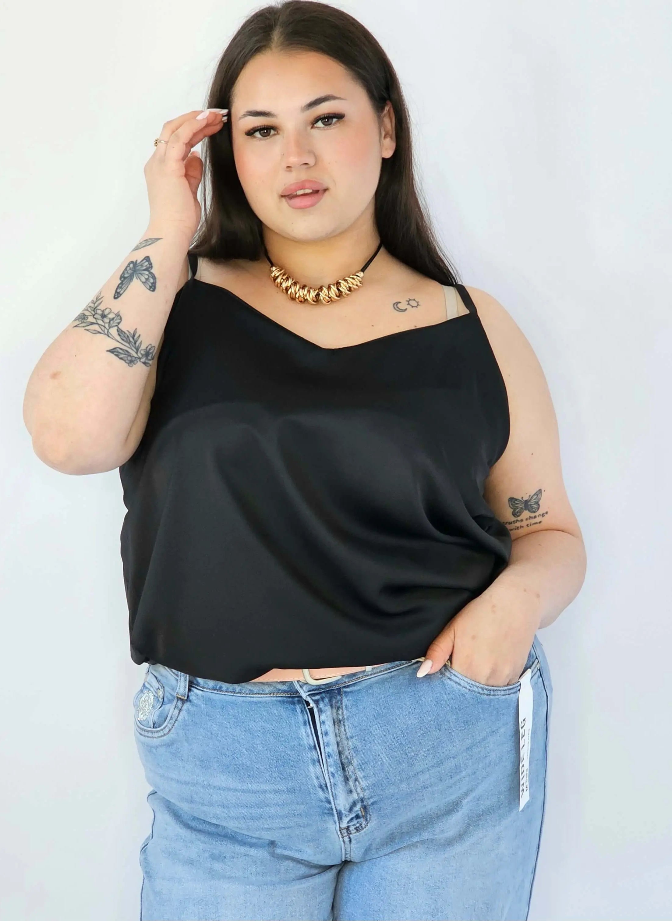 Bluzka Plus Size Satynowa Na Ramiączkach Gładka Elegancka XXL Stylowa XL