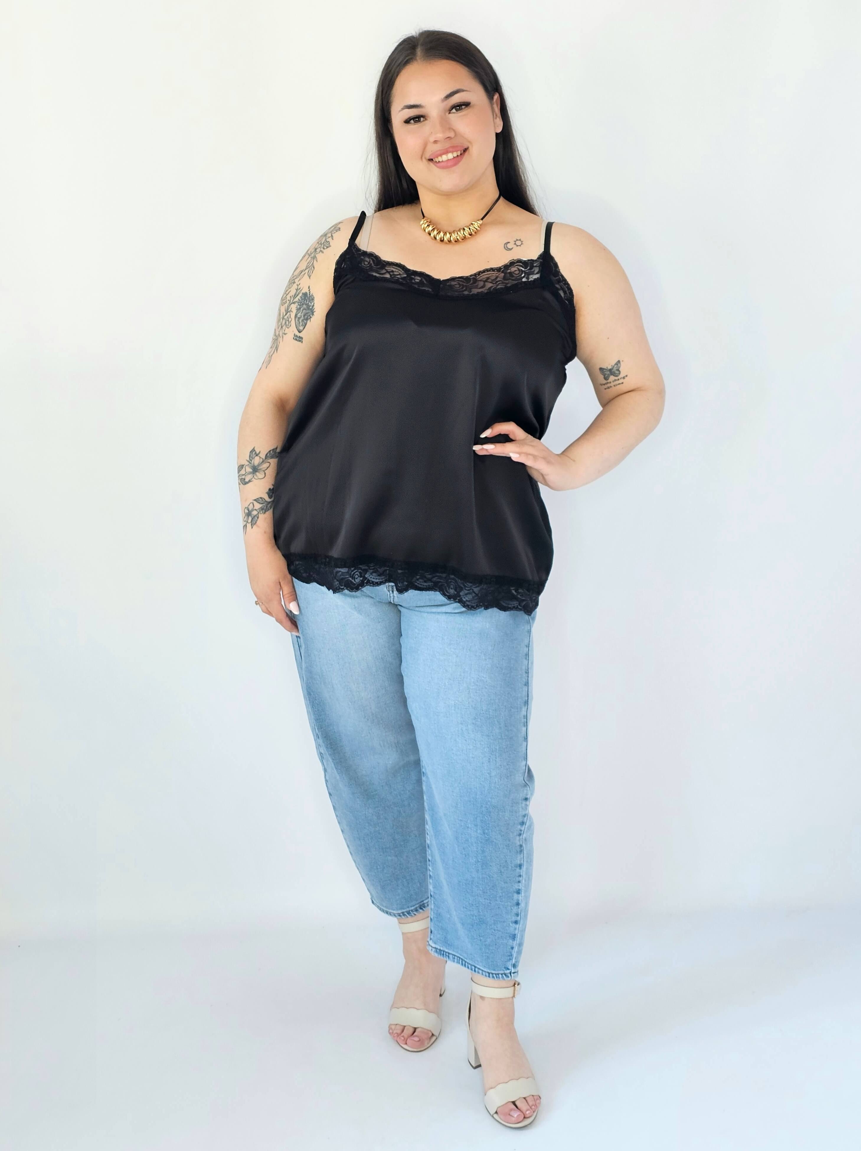 Bluzka Plus Size Satynowa Na Ramiączkach Z Koronką Elegancka XXL Stylowa XL