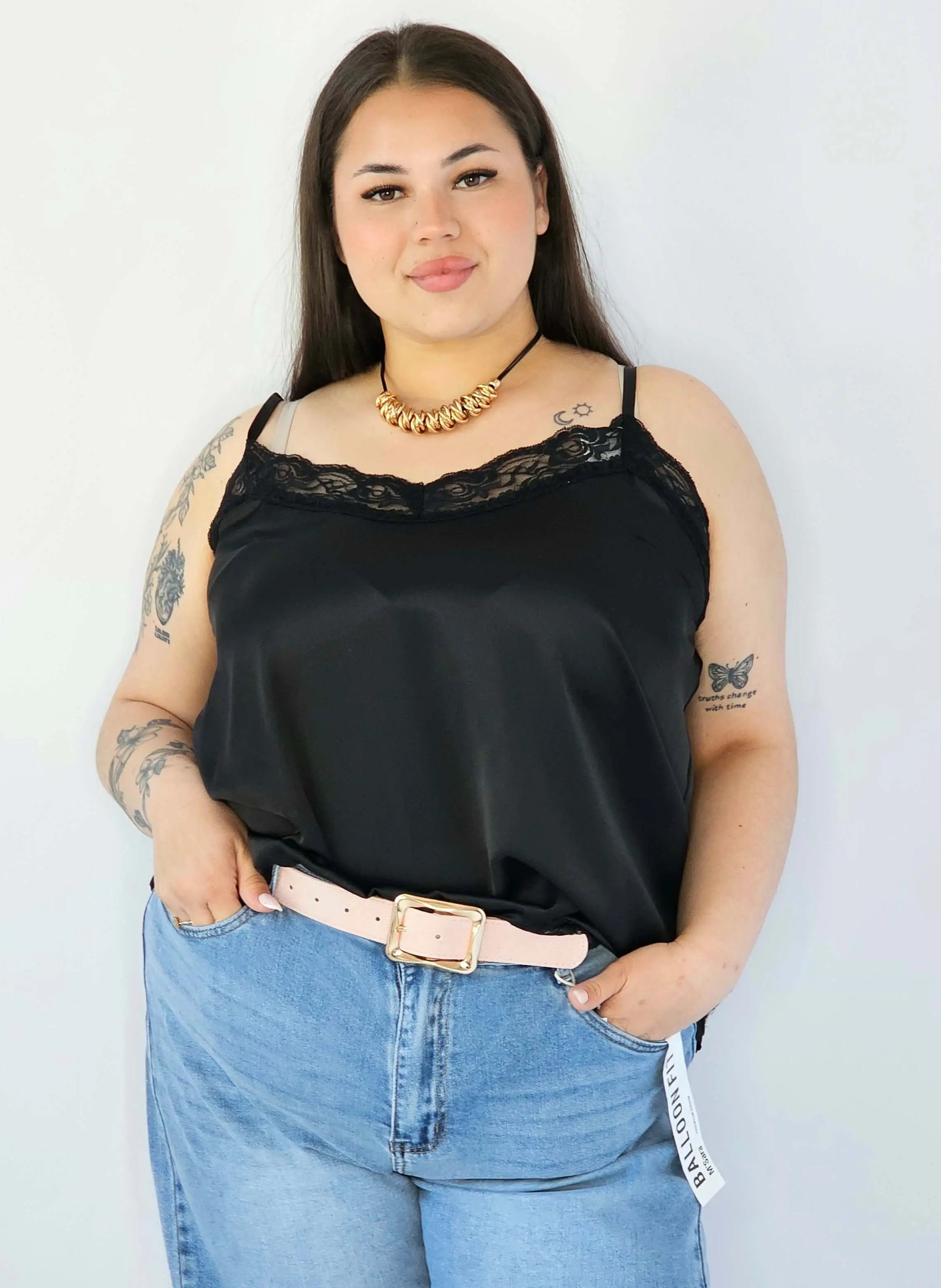 Bluzka Plus Size Satynowa Na Ramiączkach Z Koronką Elegancka XXL Stylowa XL
