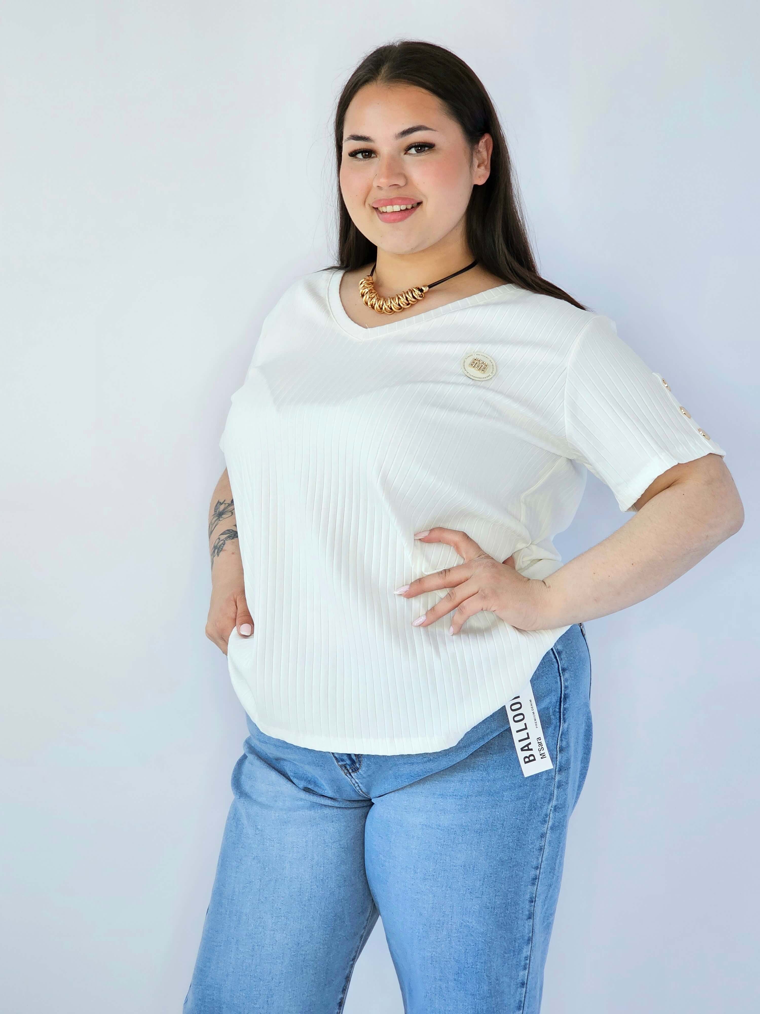 Bluzka Plus Size Z Dekoltem V I Ozdobną Aplikacją Stylowa XL