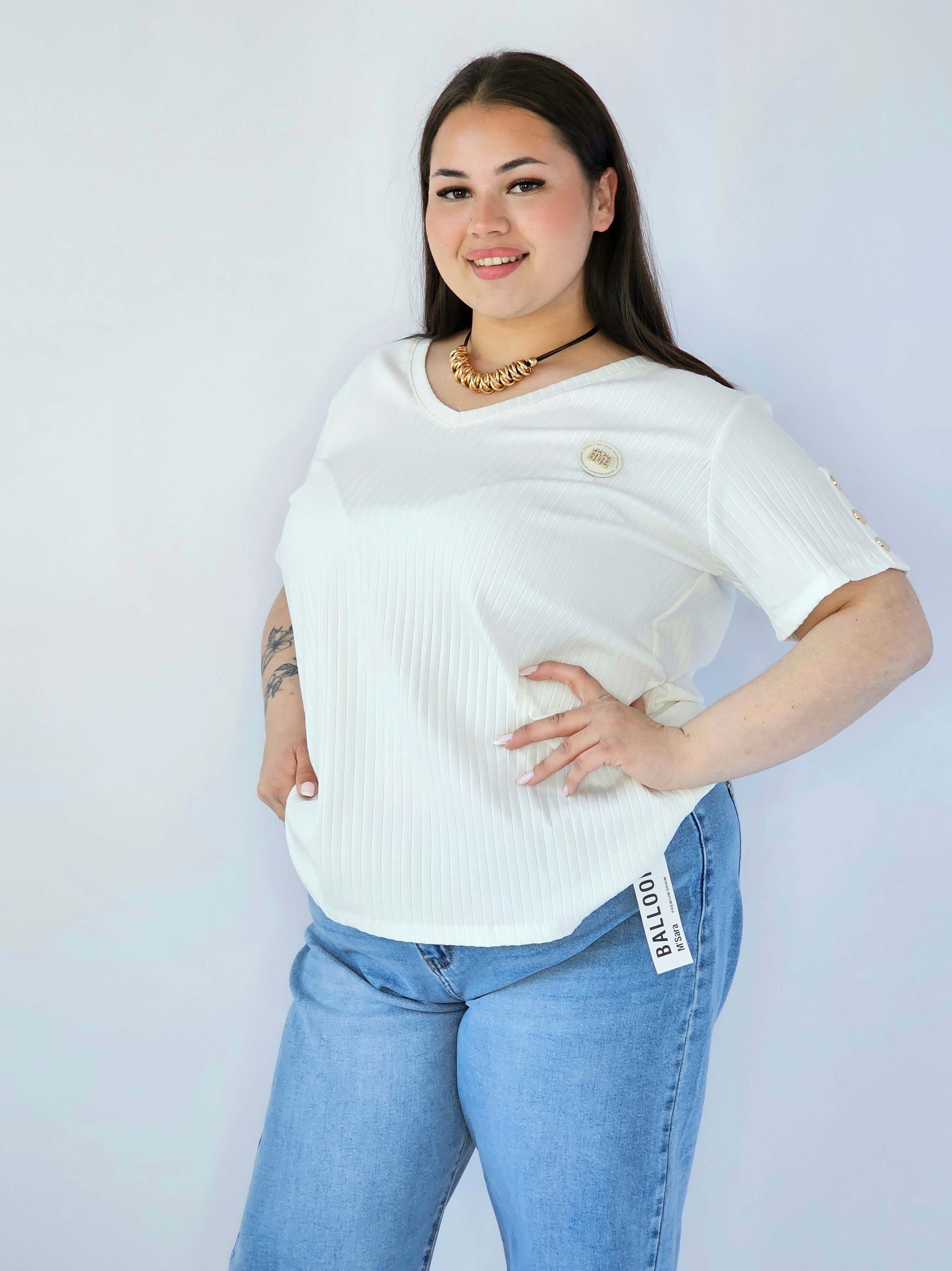 Bluzka Plus Size Z Dekoltem V I Ozdobną Aplikacją Stylowa XL