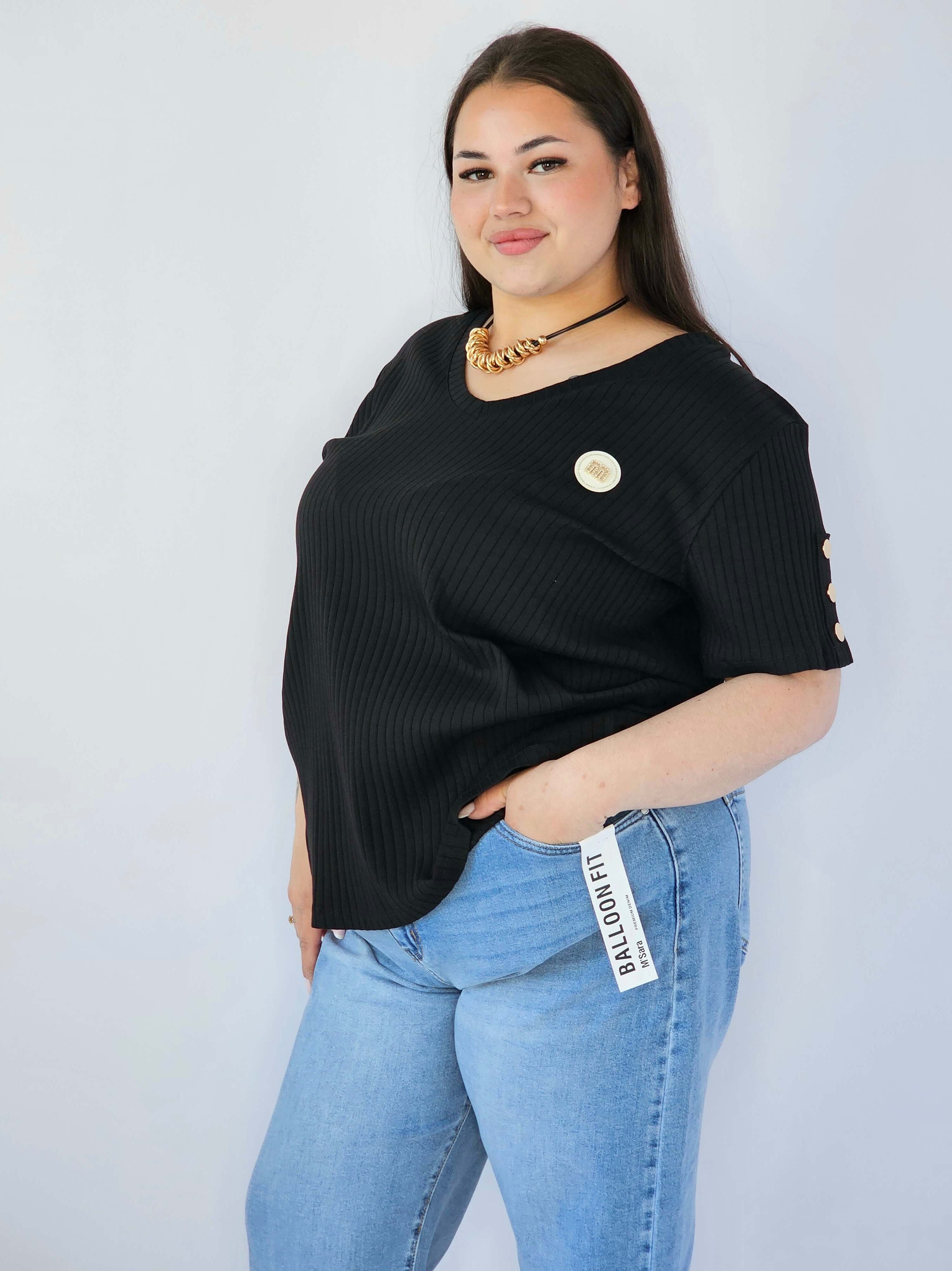 Bluzka Plus Size Z Dekoltem V I Ozdobną Aplikacją Stylowa XL