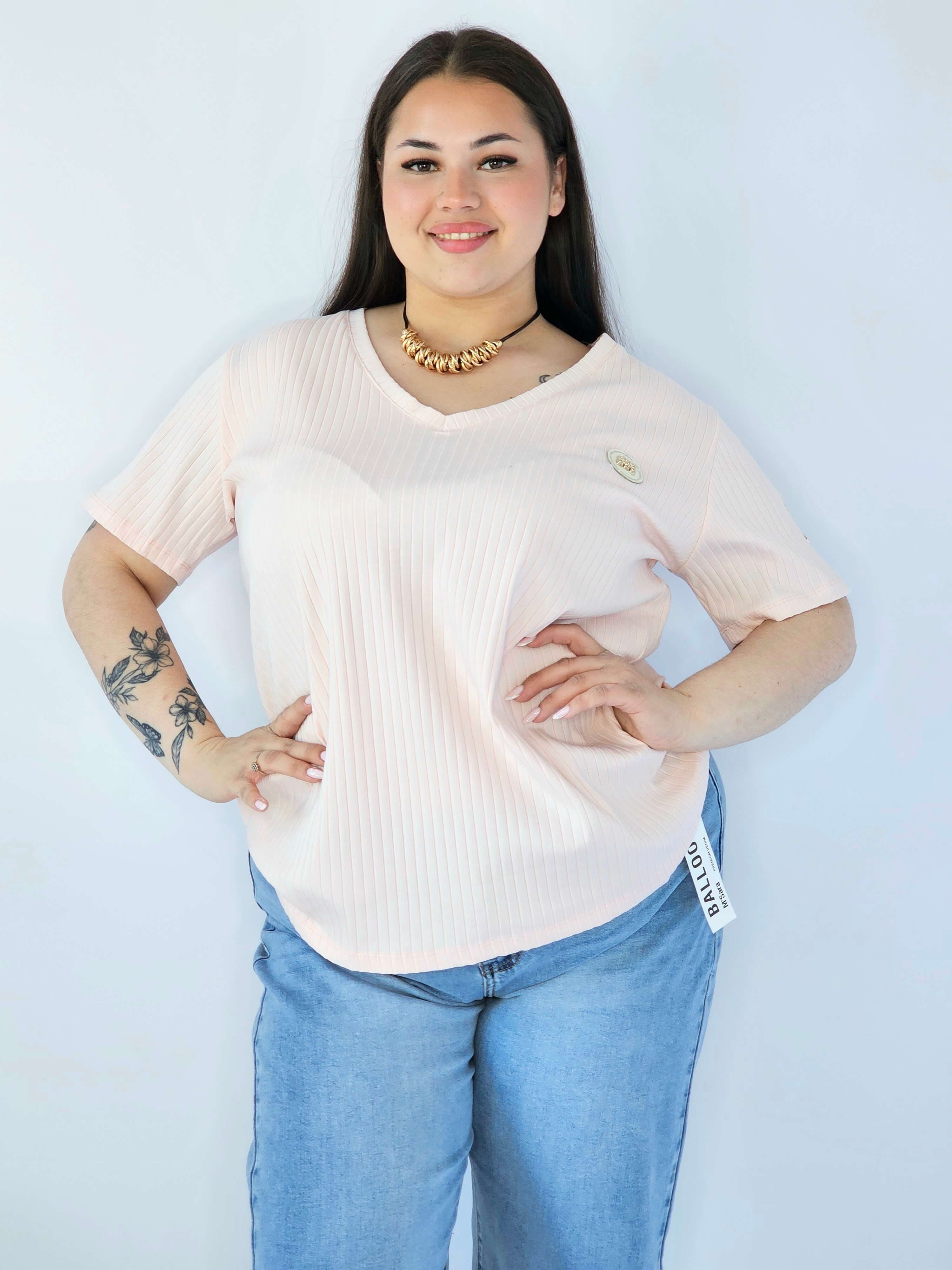 Bluzka Plus Size Z Dekoltem V I Ozdobną Aplikacją Stylowa XL