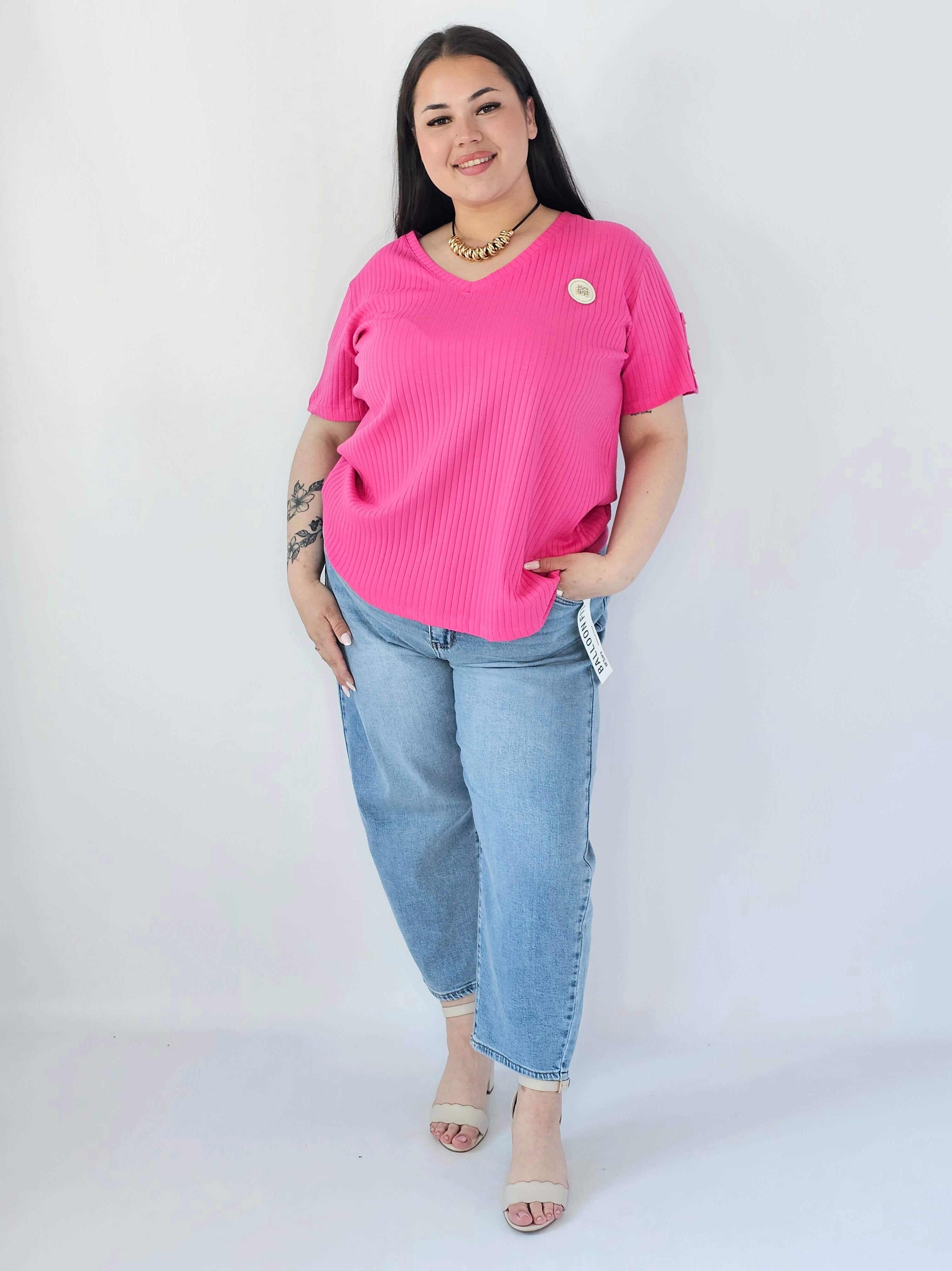 Bluzka Plus Size Z Dekoltem V I Ozdobną Aplikacją Stylowa XL