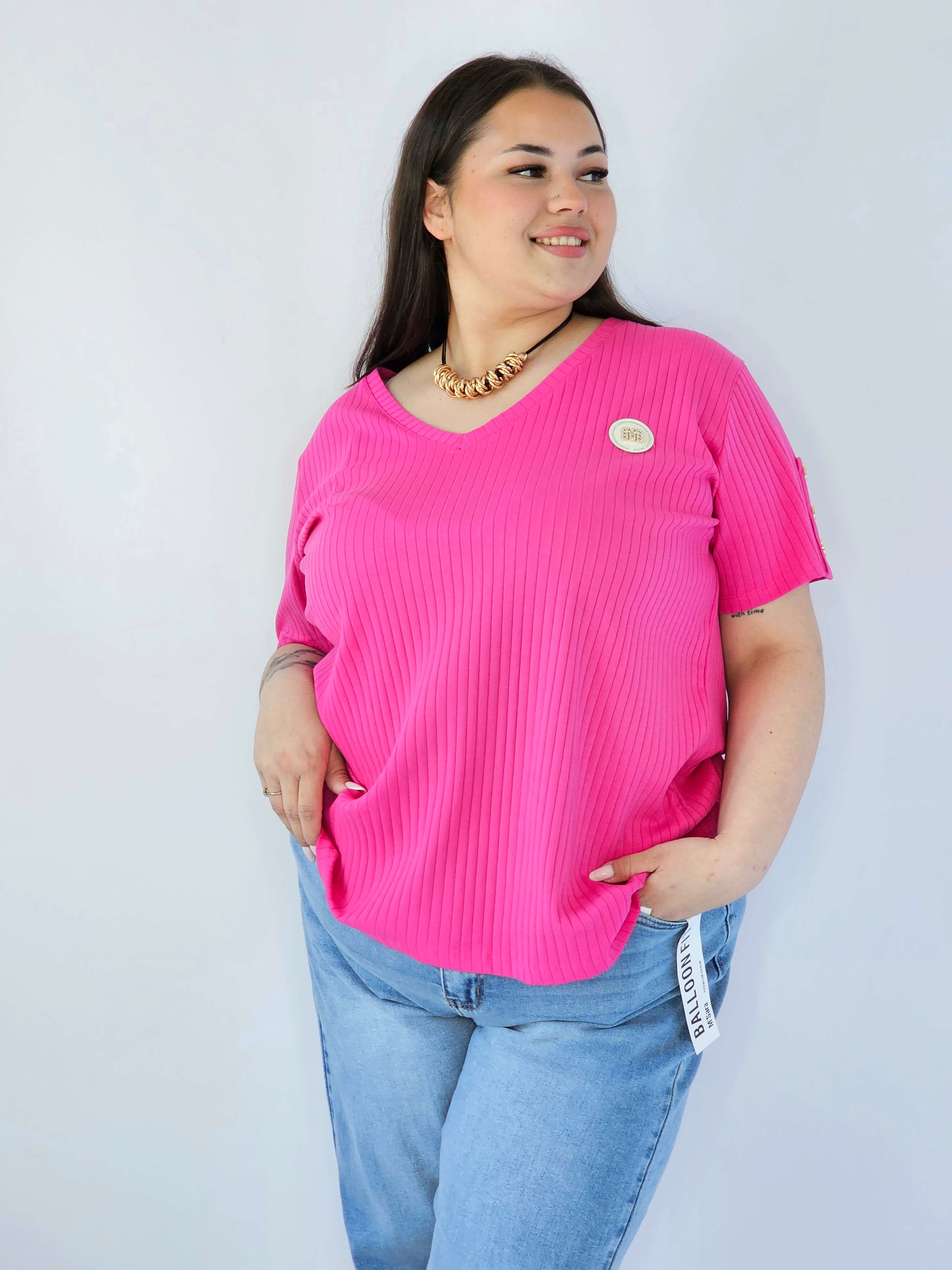 Bluzka Plus Size Z Dekoltem V I Ozdobną Aplikacją Stylowa XL