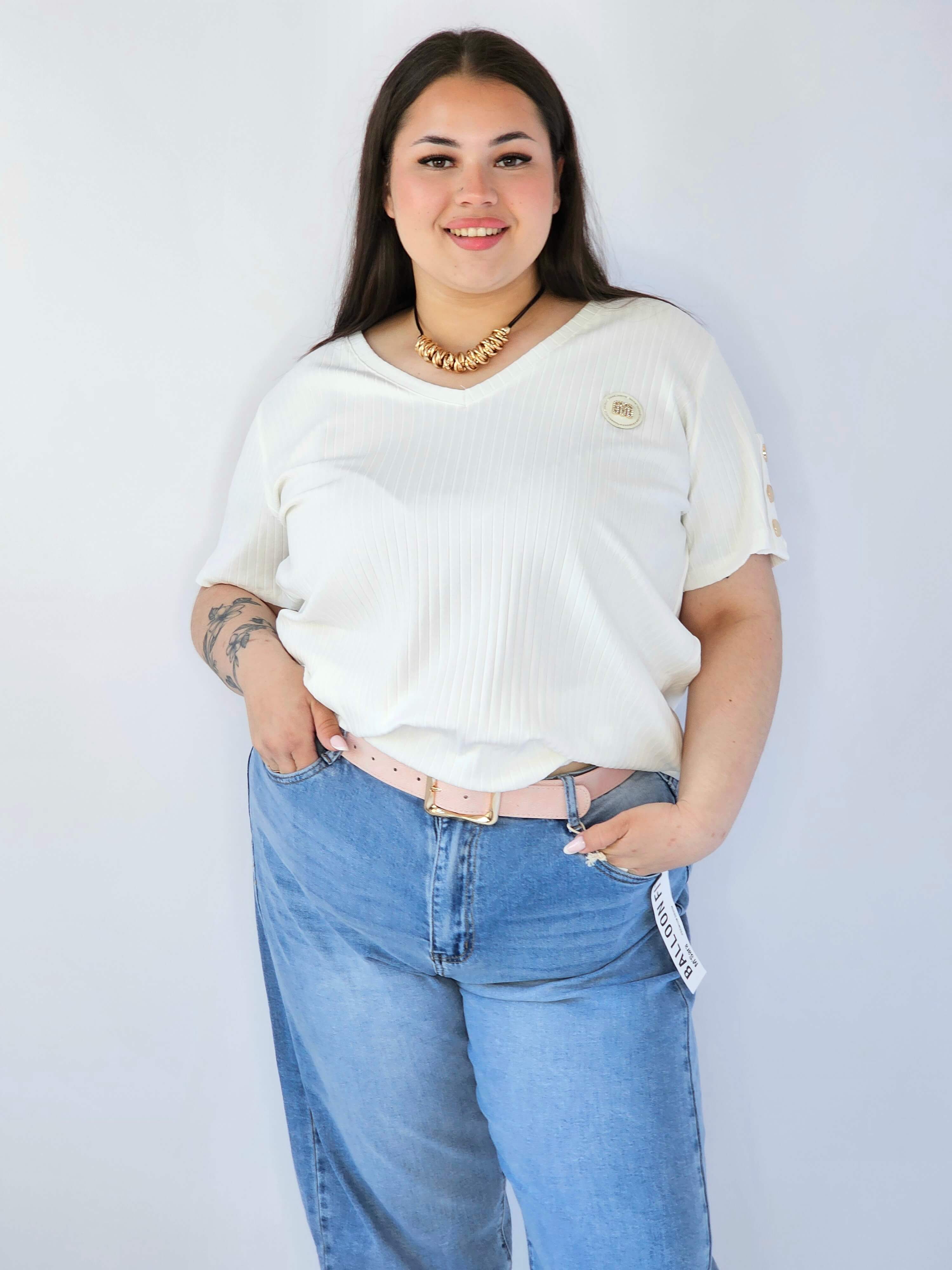 Bluzka Plus Size Z Dekoltem V I Ozdobną Aplikacją Stylowa XL
