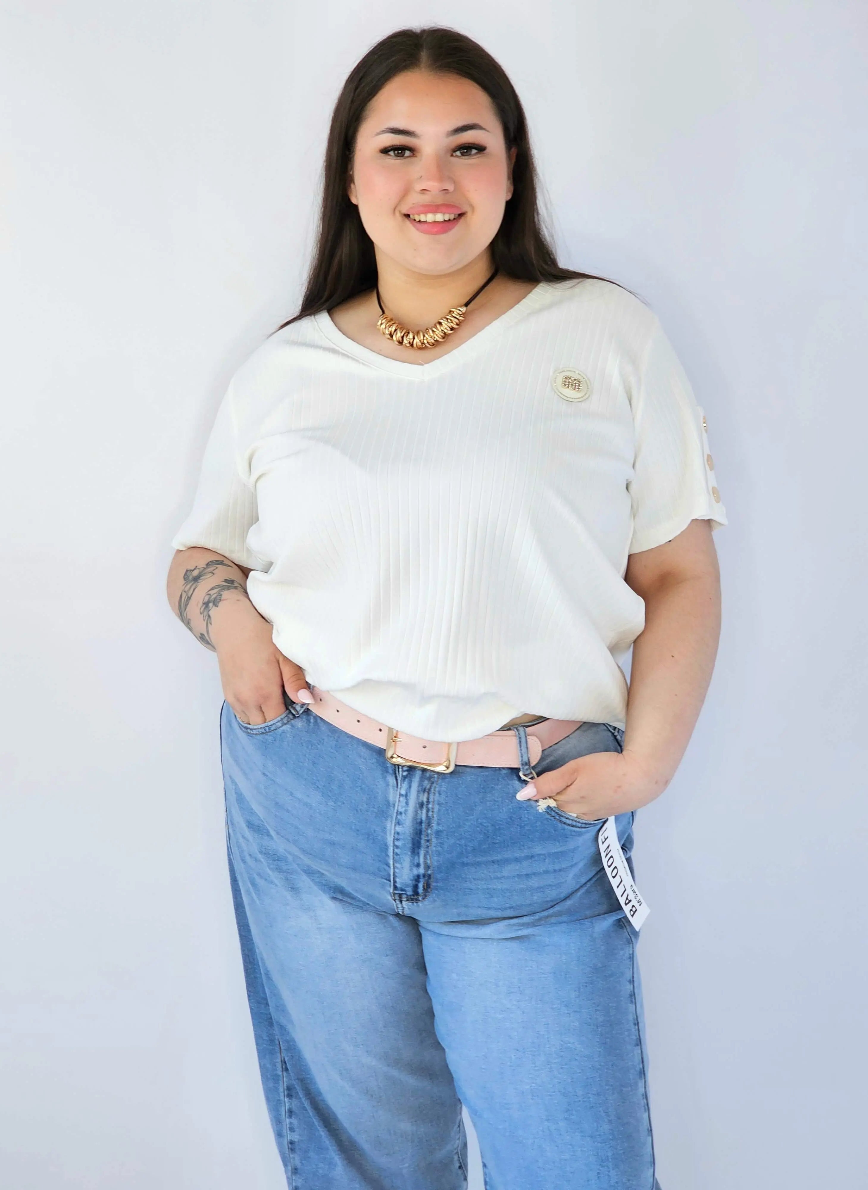 Bluzka Plus Size Z Dekoltem V I Ozdobną Aplikacją Stylowa XL