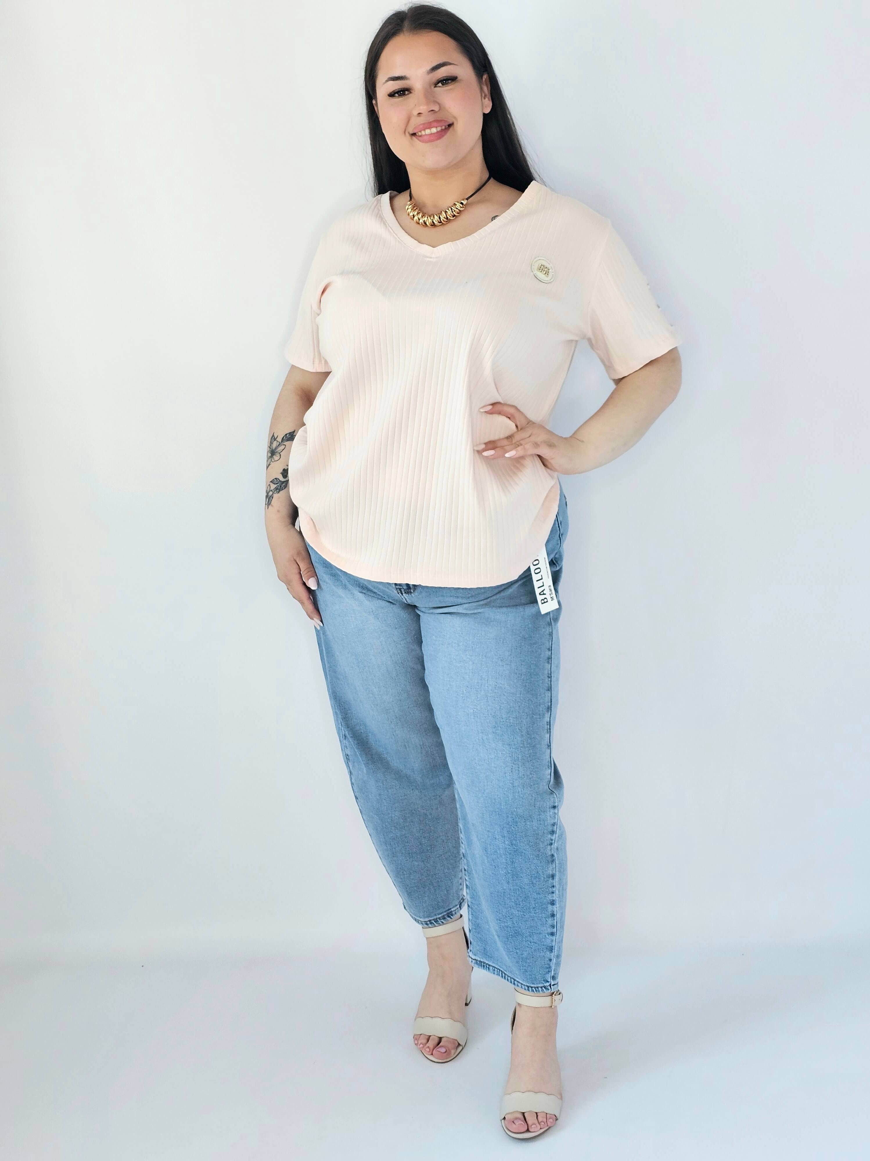 Bluzka Plus Size Z Dekoltem V I Ozdobną Aplikacją Stylowa XL