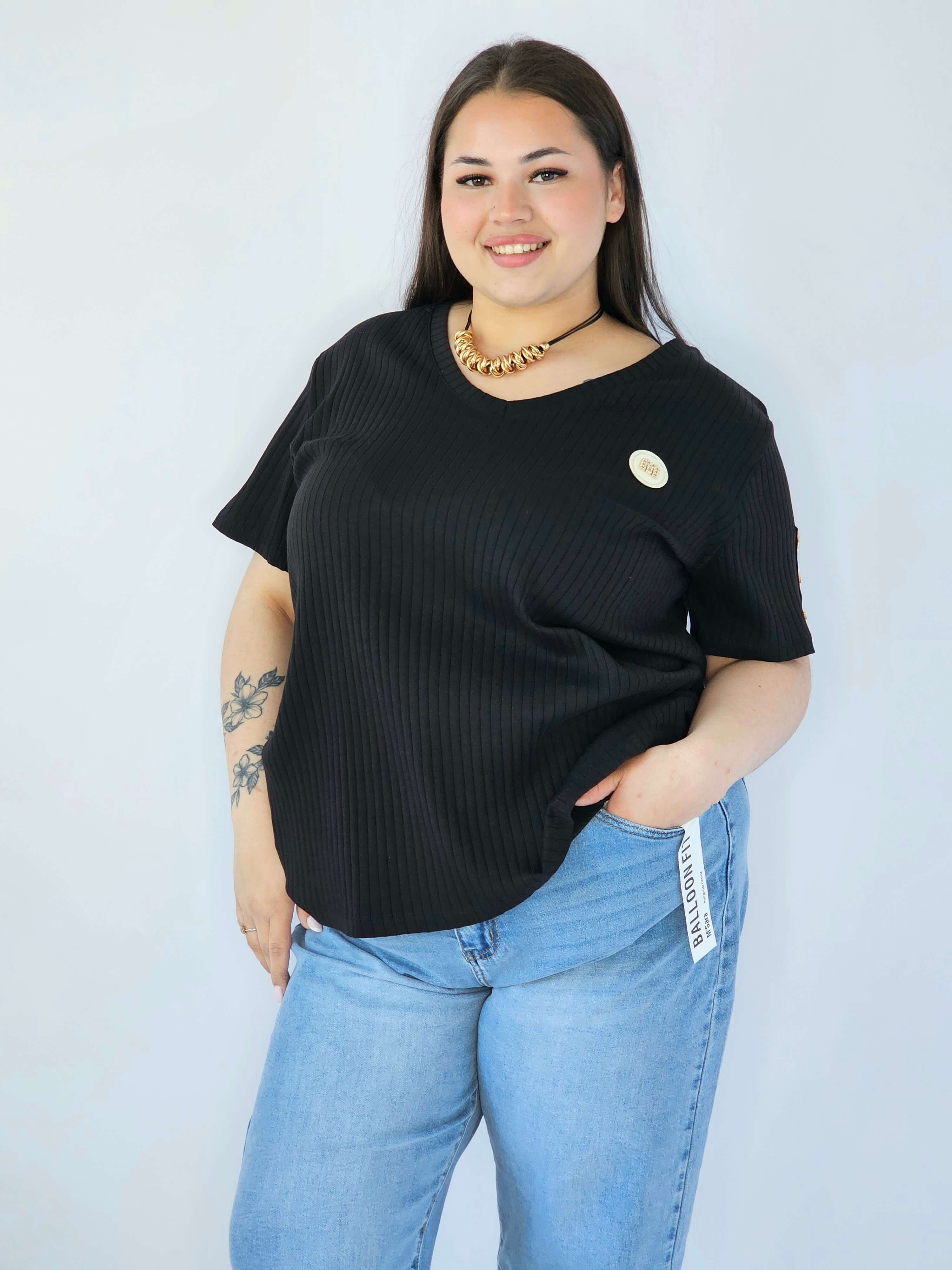 Bluzka Plus Size Z Dekoltem V I Ozdobną Aplikacją Stylowa XL