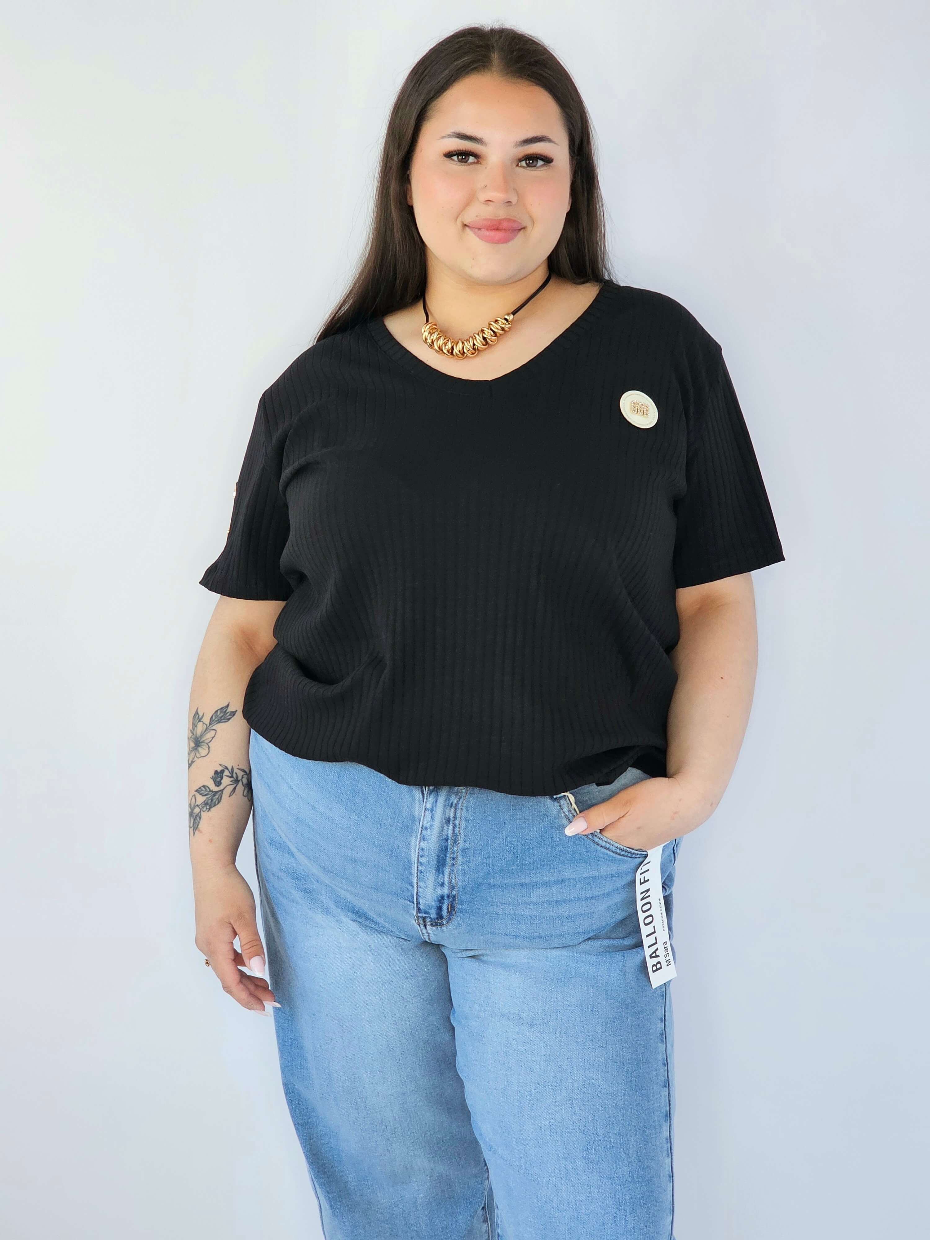 Bluzka Plus Size Z Dekoltem V I Ozdobną Aplikacją Stylowa XL