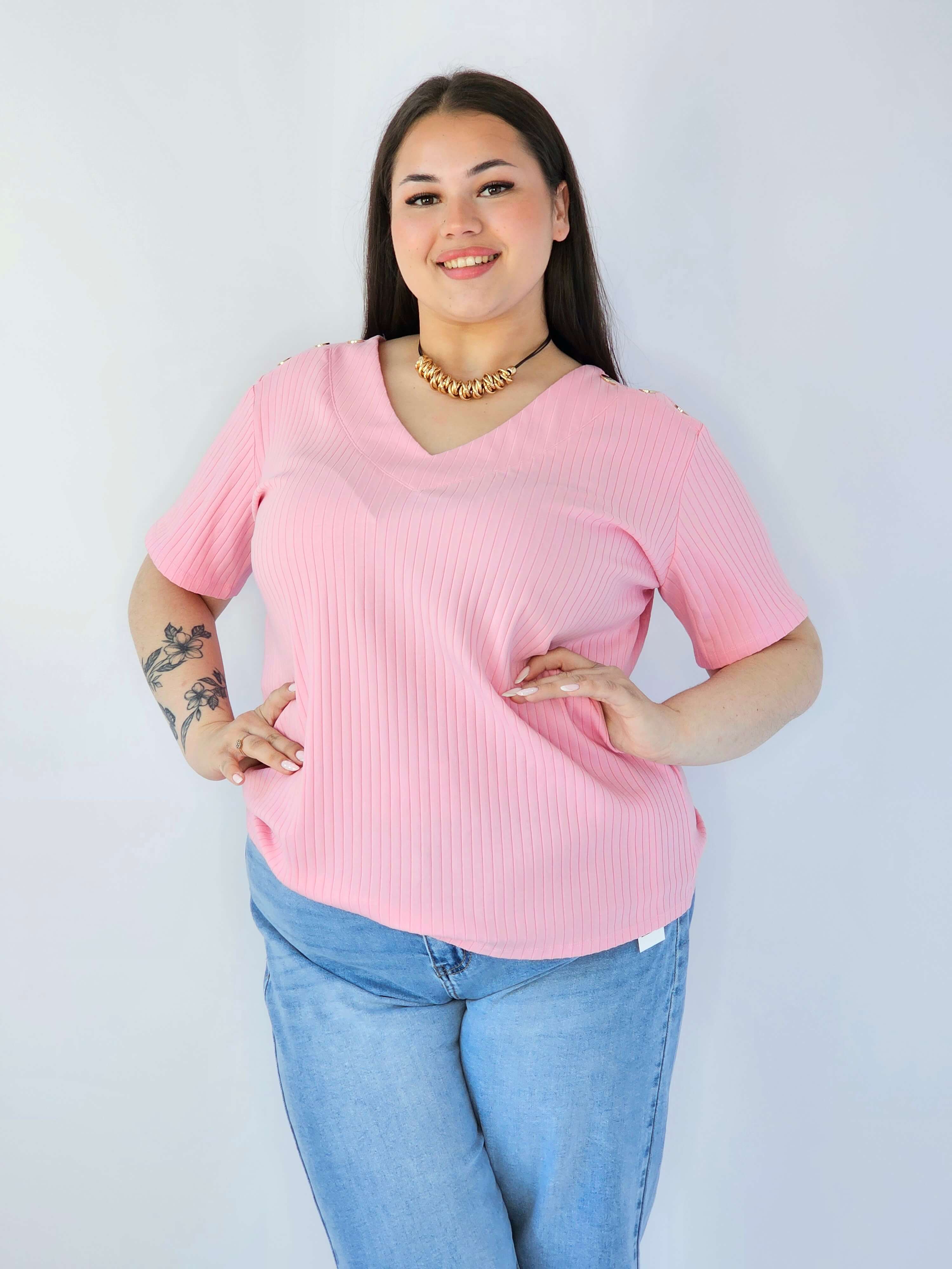 Bluzka Plus Size Z Dekoltem V I Ozdobnymi Detalami Na Ramionach Stylowa XL