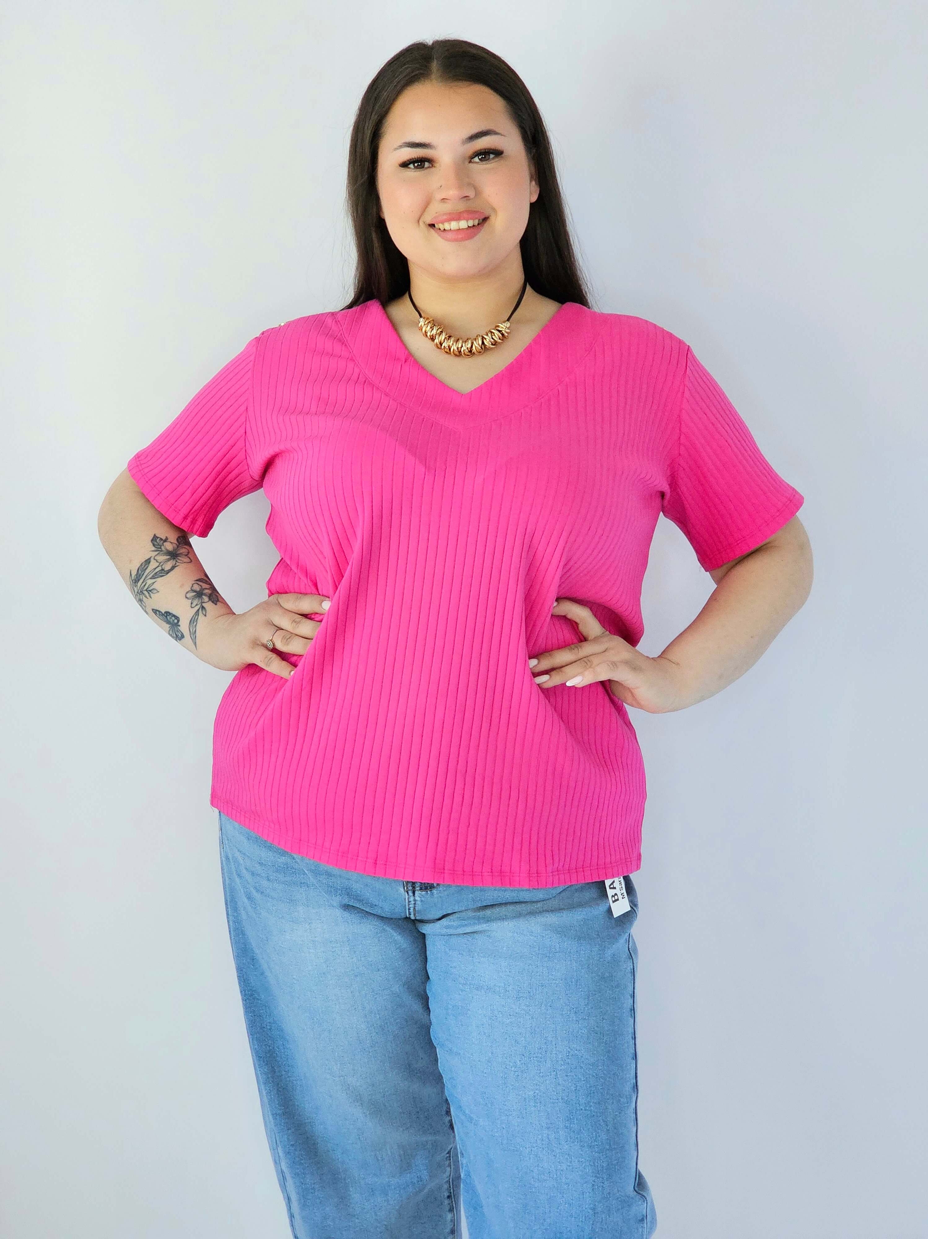 Bluzka Plus Size Z Dekoltem V I Ozdobnymi Detalami Na Ramionach Stylowa XL