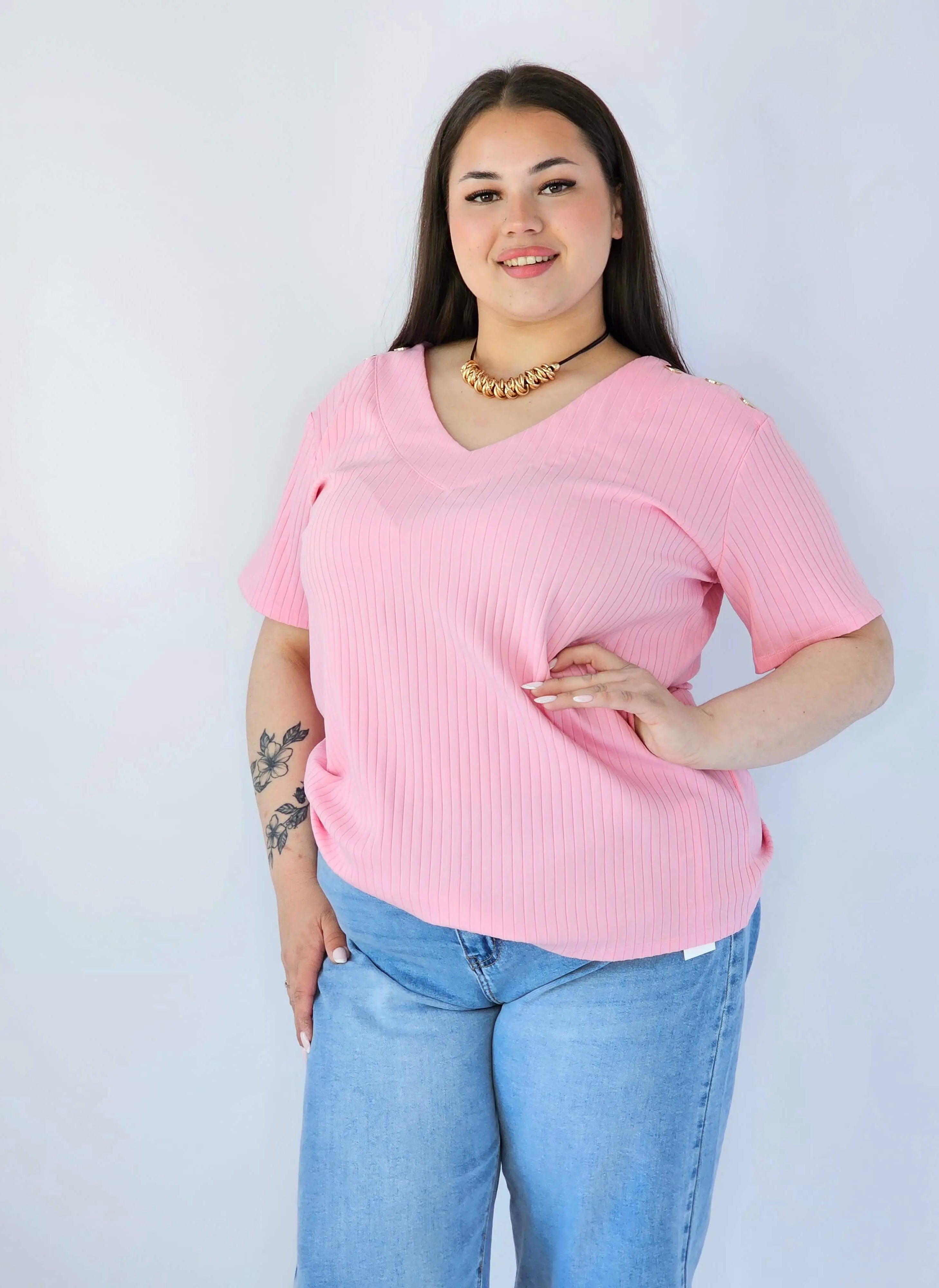 Bluzka Plus Size Z Dekoltem V I Ozdobnymi Detalami Na Ramionach Stylowa XL
