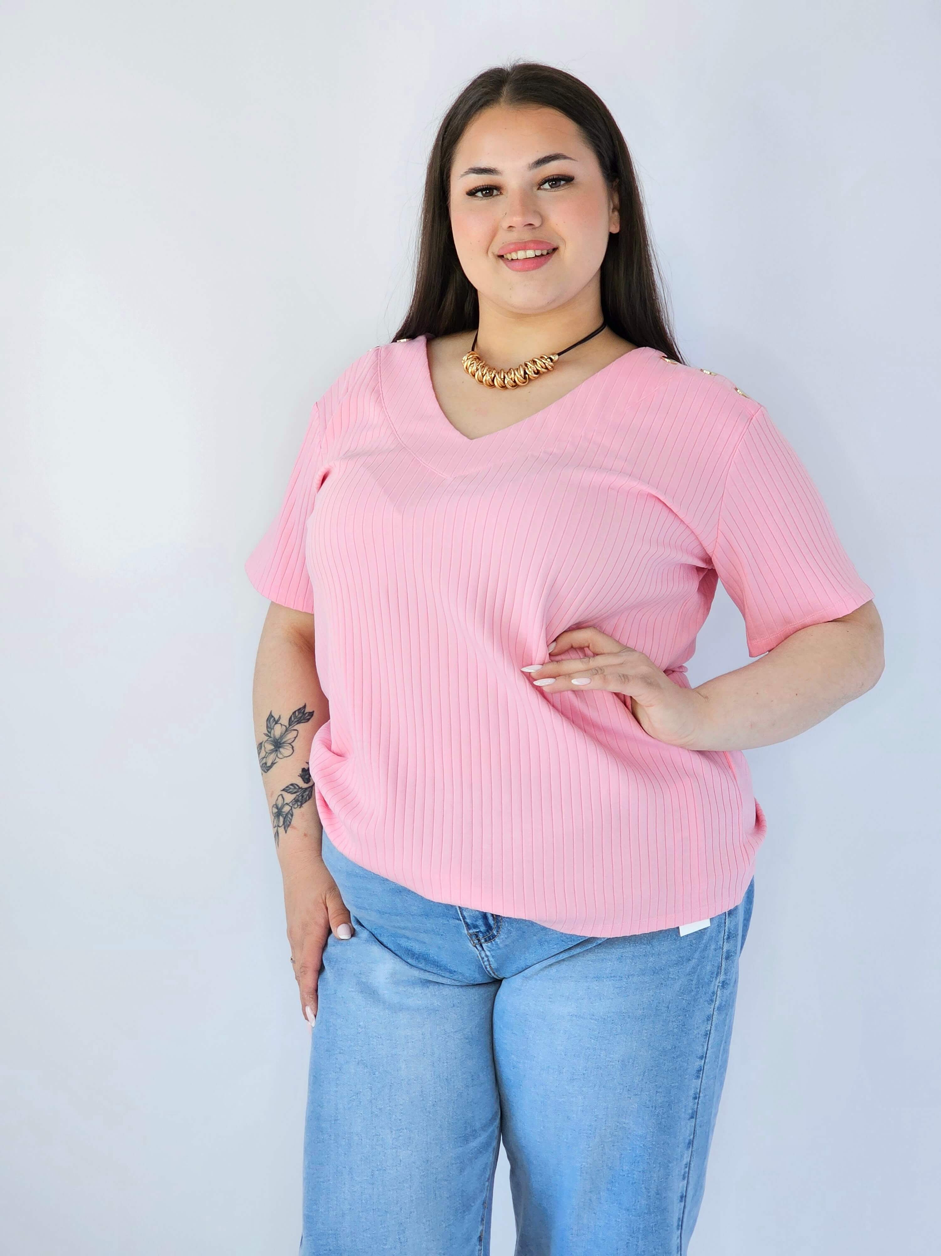 Bluzka Plus Size Z Dekoltem V I Ozdobnymi Detalami Na Ramionach Stylowa XL
